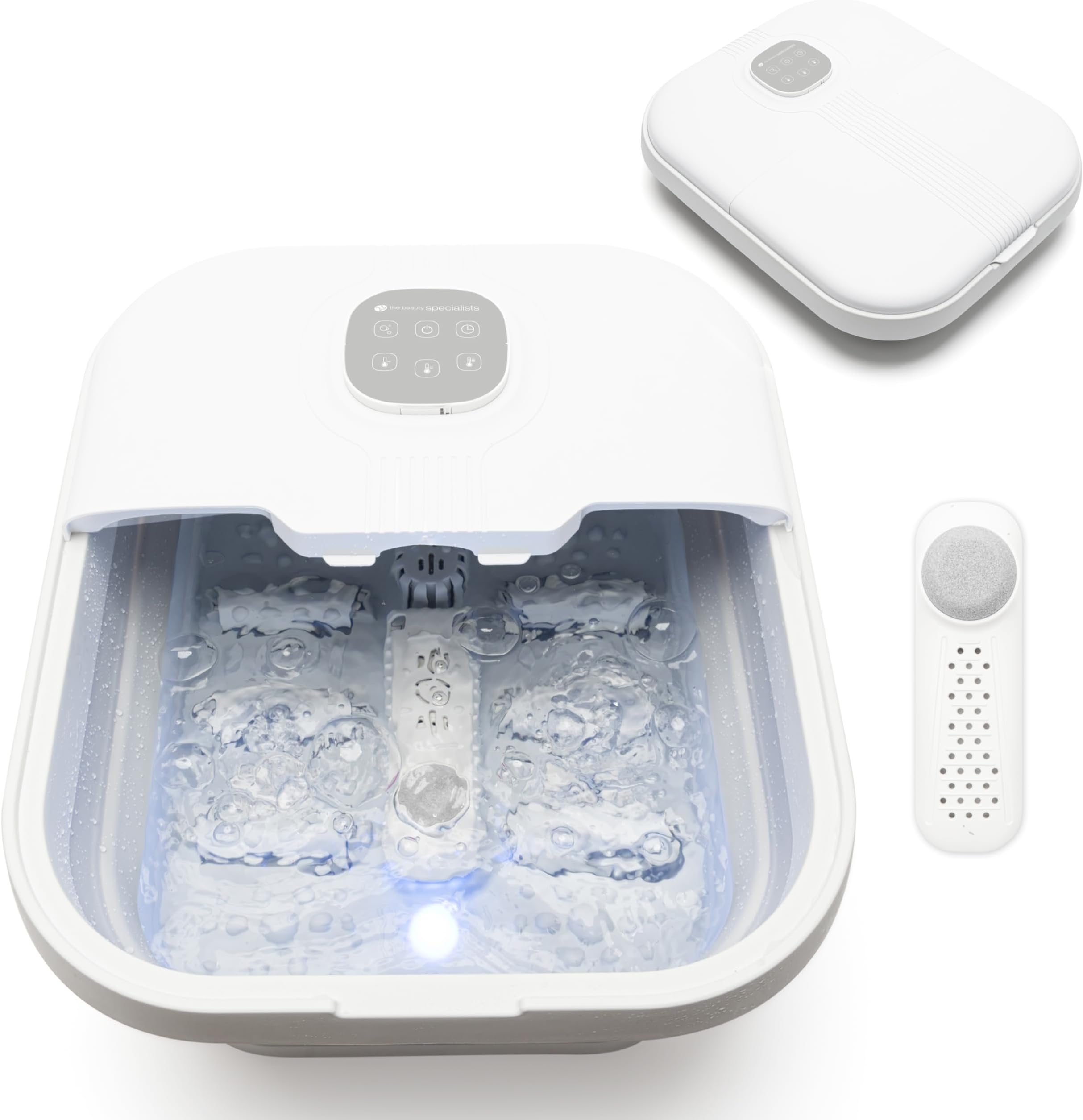 Deluxe Foldaway Foot Spa Foot Bath with Massaging Rollers, Adjustable Temperature Settings (42°C, 44°C, 46°C), Pedicure Pumice Stone, Relaxing Bubbles, Powerful 500W Water Heater & Remote Control