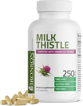 Bronson Milk Thistle Silymarin Marianum & Dandelion Extract, 250 Capsules