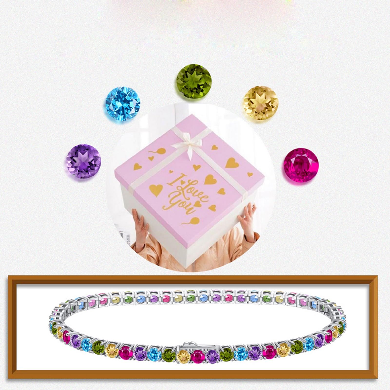 Bracciale Argento 925 Donna, Bracciali Donna Tennis Rotondo Zirconi Colorata 3MM Braccialetto - Gioielli Regalo per Mamma Amica Ragazza