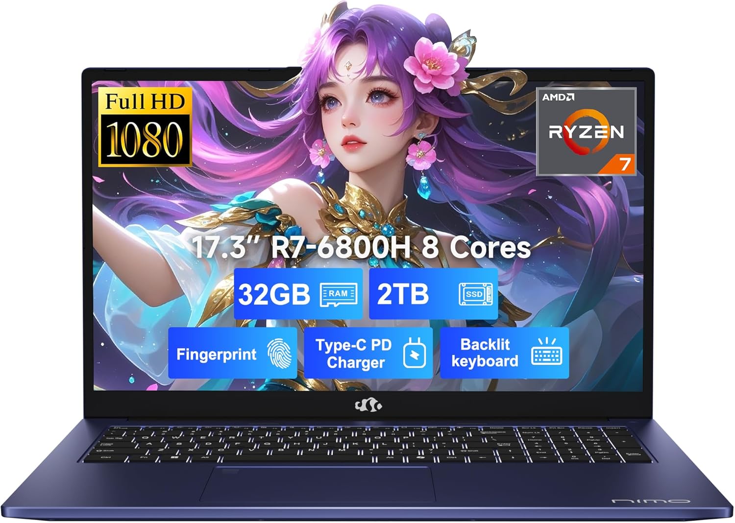 NIMO 17.3″ IPS FHD-Gaming-Laptop, 8 Cores AMD Ryzen 7 6800H 32GB DDR5 RAM 2TB SSD (Beat i7-12700H, Up to 4.7GHz) AMD Radeon 680M GPU-Computer with 100W Type-C Backlit Keyboard, Fingerprint NIMO 17.3″ IPS FHD-Gaming-Laptop, 8 Cores AMD Ryzen 7 6800H 32GB DDR5 RAM 2TB SSD (Beat i7-12700H, Up to 4.7GHz) AMD Radeon 680M GPU-Computer with 100W Type-C Backlit Keyboard, Fingerprint