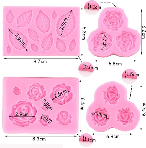 Vista 4 de Zixiang Molde de caramelo de flores de rosa, moldes de fondant de hojas, moldes de flores de peonía, moldes de silicona para azúcar, manualidades