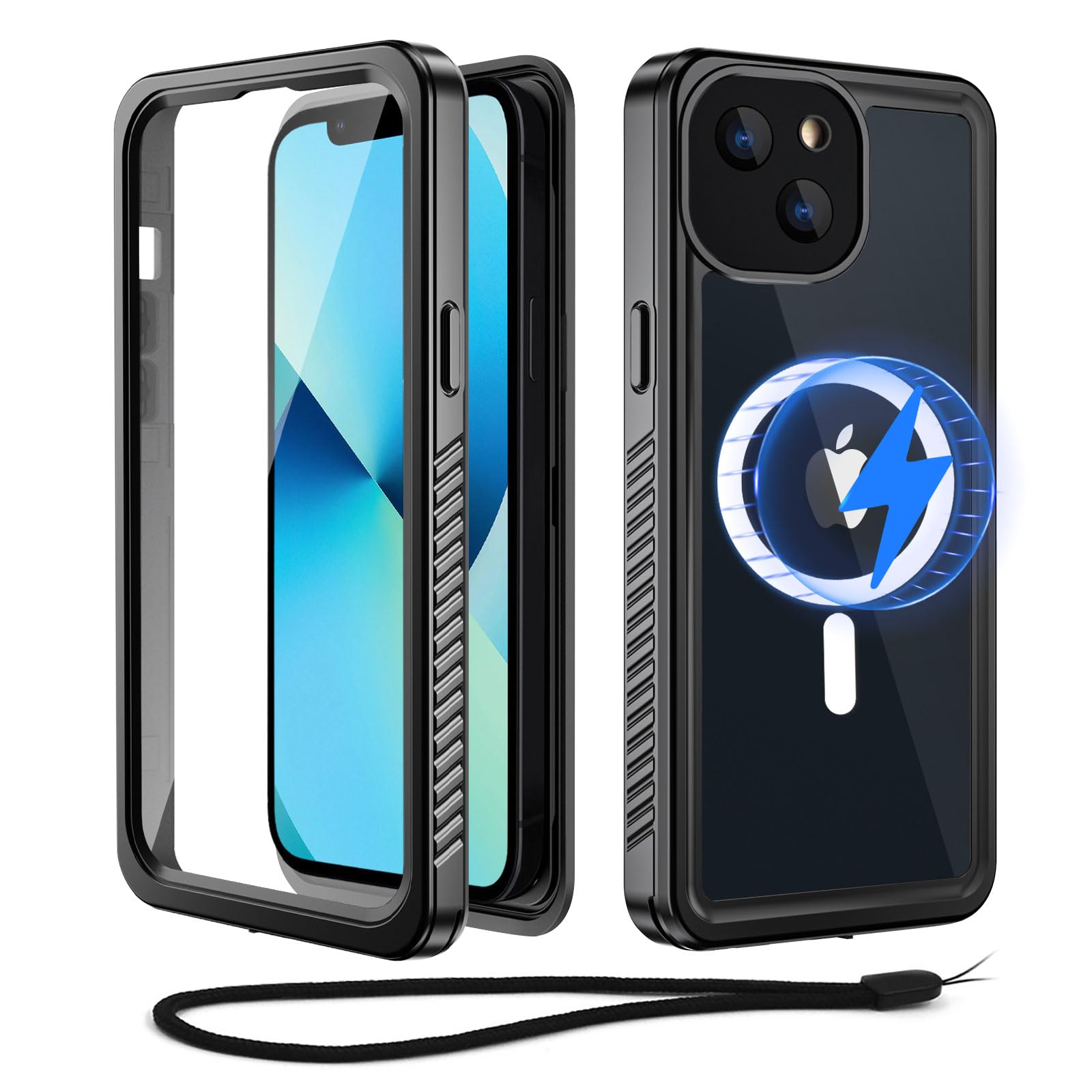 Beeasy für iPhone 13 Mini Hülle Wasserdicht für MagSafe, 360 Grad Outdoor Schutzhülle mit Displayschutz, Wasserfest Staubdicht Handyhülle Stoßfest Panzerhülle Case 5,4", Schwarz