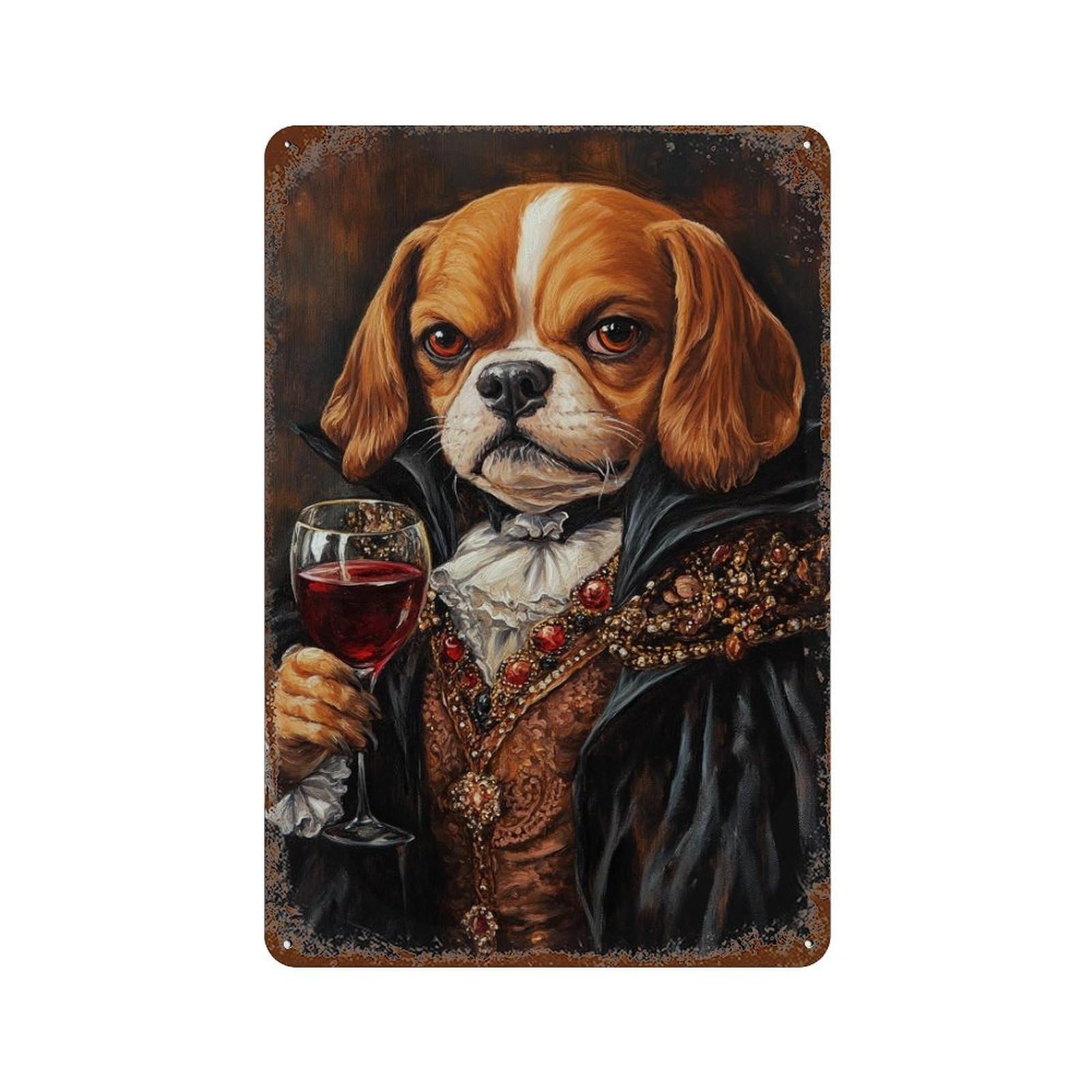 Decorative Tin Sign with Regal Dog in Formal Attire Design 11.8"x7.9", for Basement, Hobby Room And Garage Decor, Farmhouse Wall Decor
