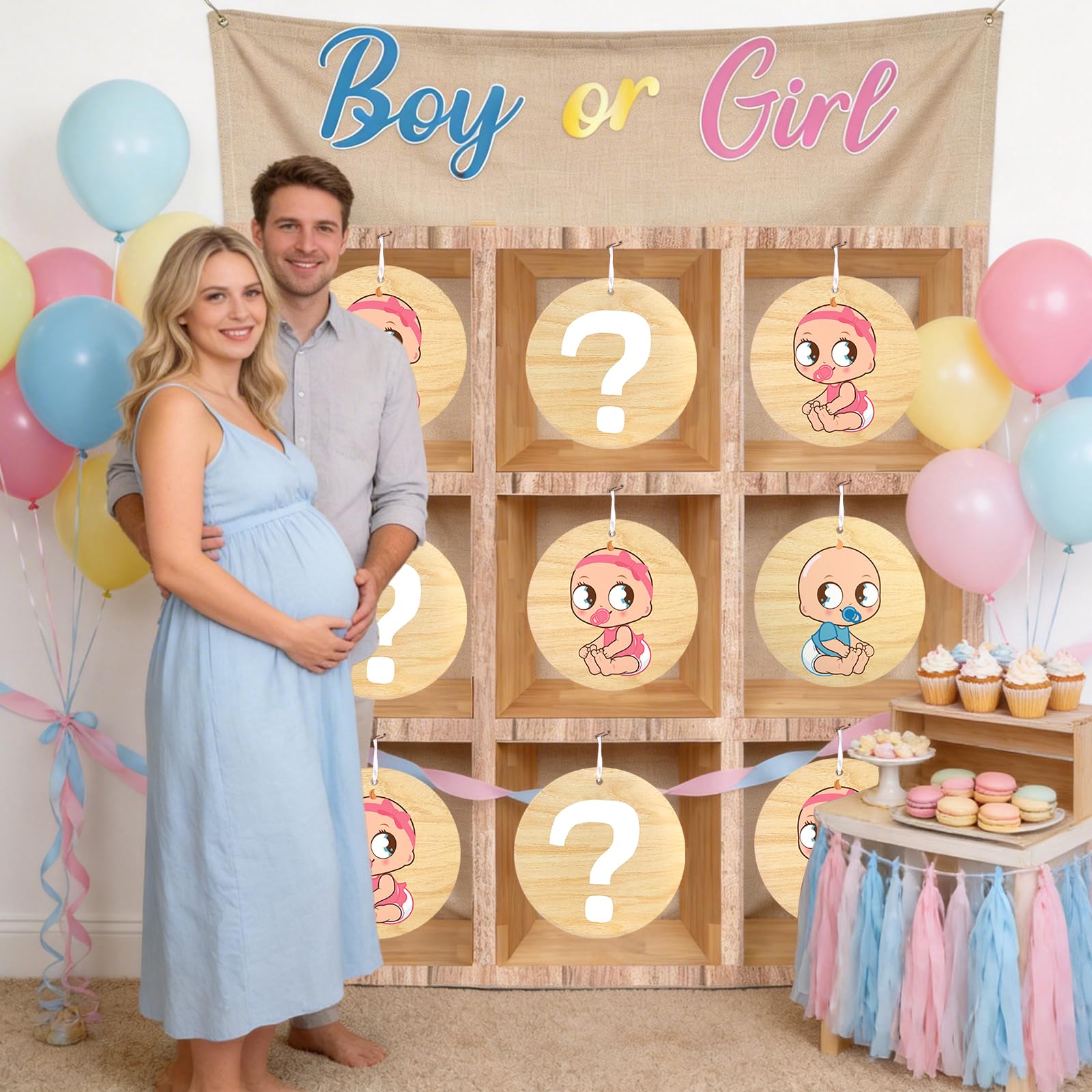 ANPUNAT Jeu de révélation du sexe de bébé : Morpion pour garçon ou fille, kit de décoration pour baby shower ou annonce de grossesse