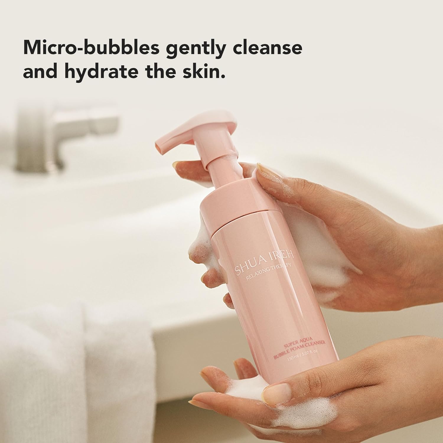 Super Aqua Bubble Foam Cleanser - pH 5.5 Mildly Acidic Korean Face Wash – Gentle Vegan Micro-Bubble Cleansing for Makeup Removal & Deep Hydration, 5.07 fl. oz.