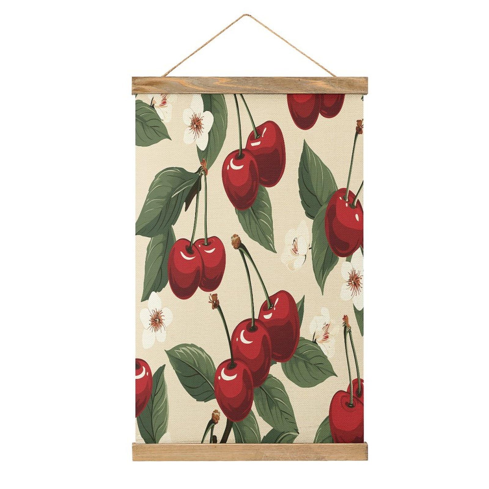 VstaDank Red Cherry Pattern Poster with Wooden Frame Hanger Art Painting Wall Decor Poster Wall Hanging Wooden Frame 13x20 Wood Poster Hanger for Photo Picture Art Canvas Print Artwork