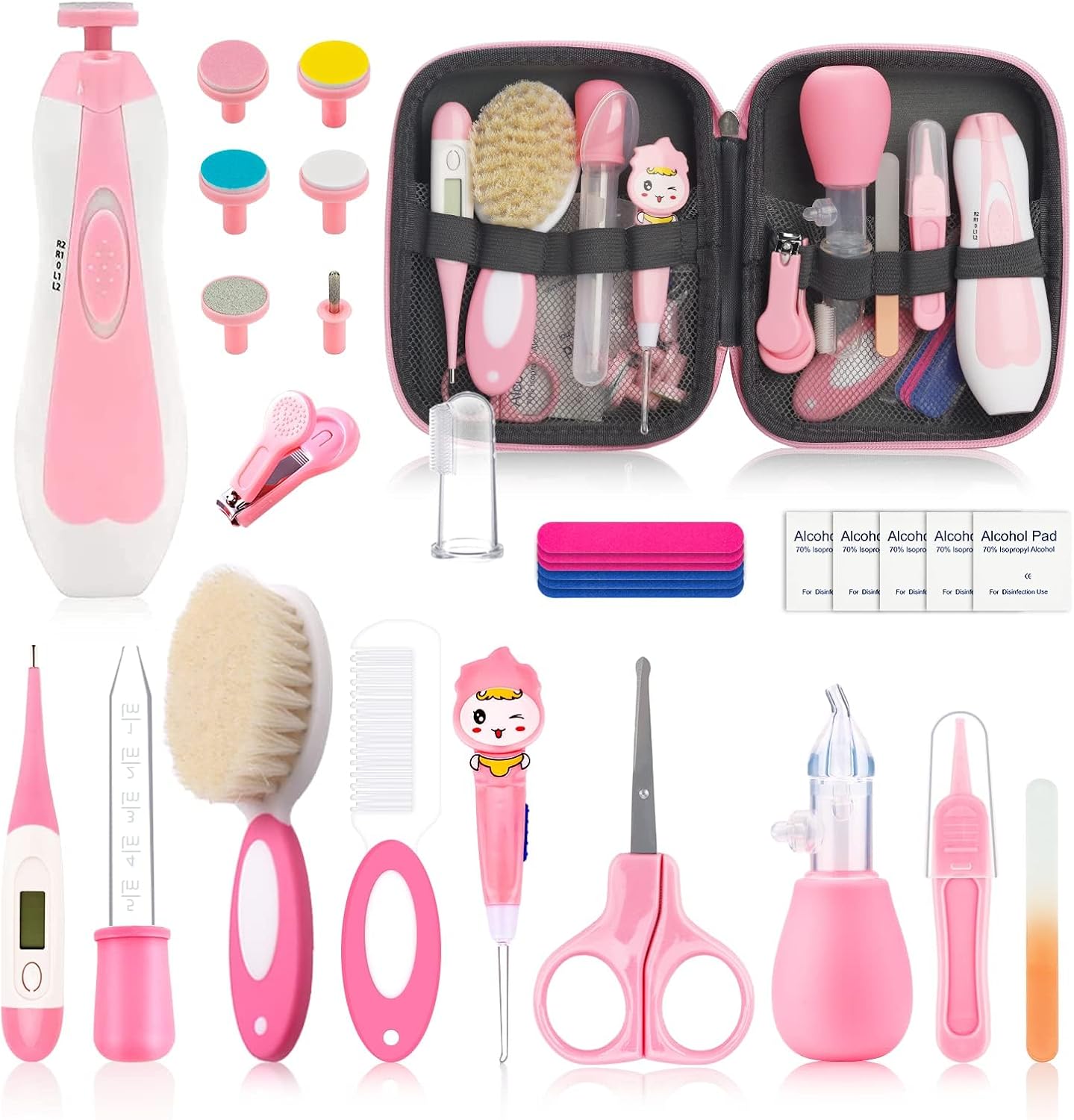 Baby Healthcare and Grooming Kit, Baby Safety Set Newborn Nursery Health Care Set with Hair Brush Scale Measuring Spoon Nail Clippers for Baby Girls Boys (24pcs, Pink) (24PCS Pink) Baby Healthcare and Grooming Kit, Baby Safety Set Newborn Nursery Health Care Set with Hair Brush Scale Measuring Spoon Nail Clippers for Baby Girls Boys (24pcs, Pink) (24PCS Pink)
