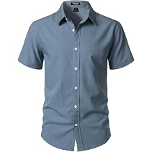 JEMITOP Mens Stretch Wrinkle-Free Textured Shirt Summer Lightweight Short Sleeve Button Down Vacation Beach Shirts