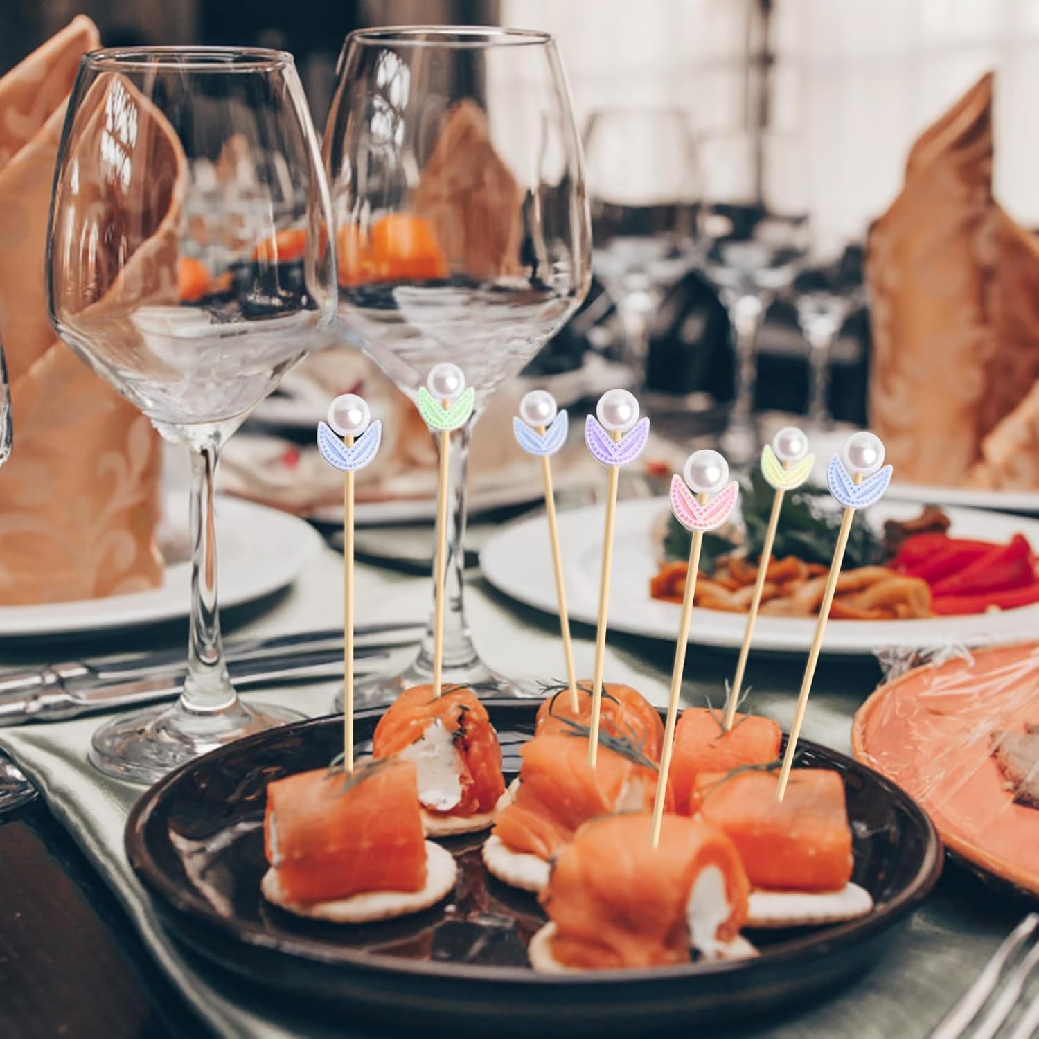 100PCS Pearl Flower Toothpicks, Fancy Cocktail Picks for Appetizers