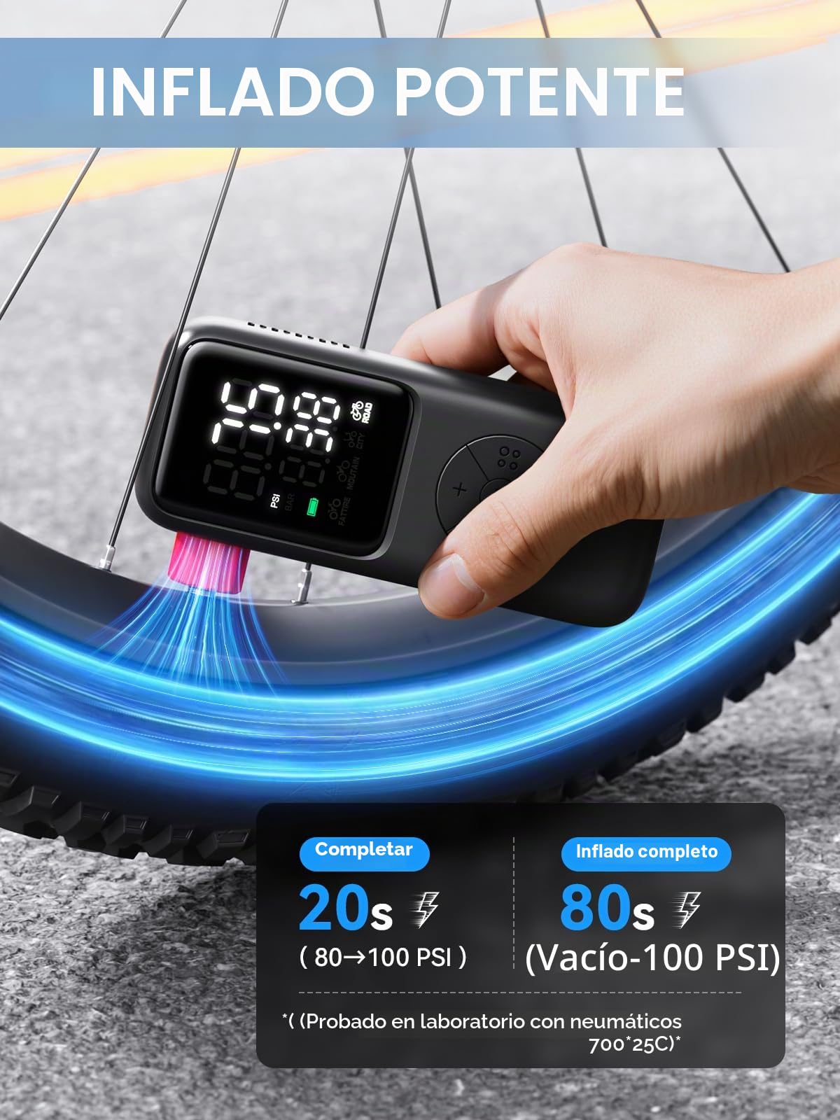 GPUTEK Mini Bomba Eléctrica de Bicicleta, 120 PSI con manómetro y 5 Modos preestablecidos para Schrader y Presta Valve Bike Pump para Carretera, montaña, Bicicleta de Ciudad y neumáticos de Grasa