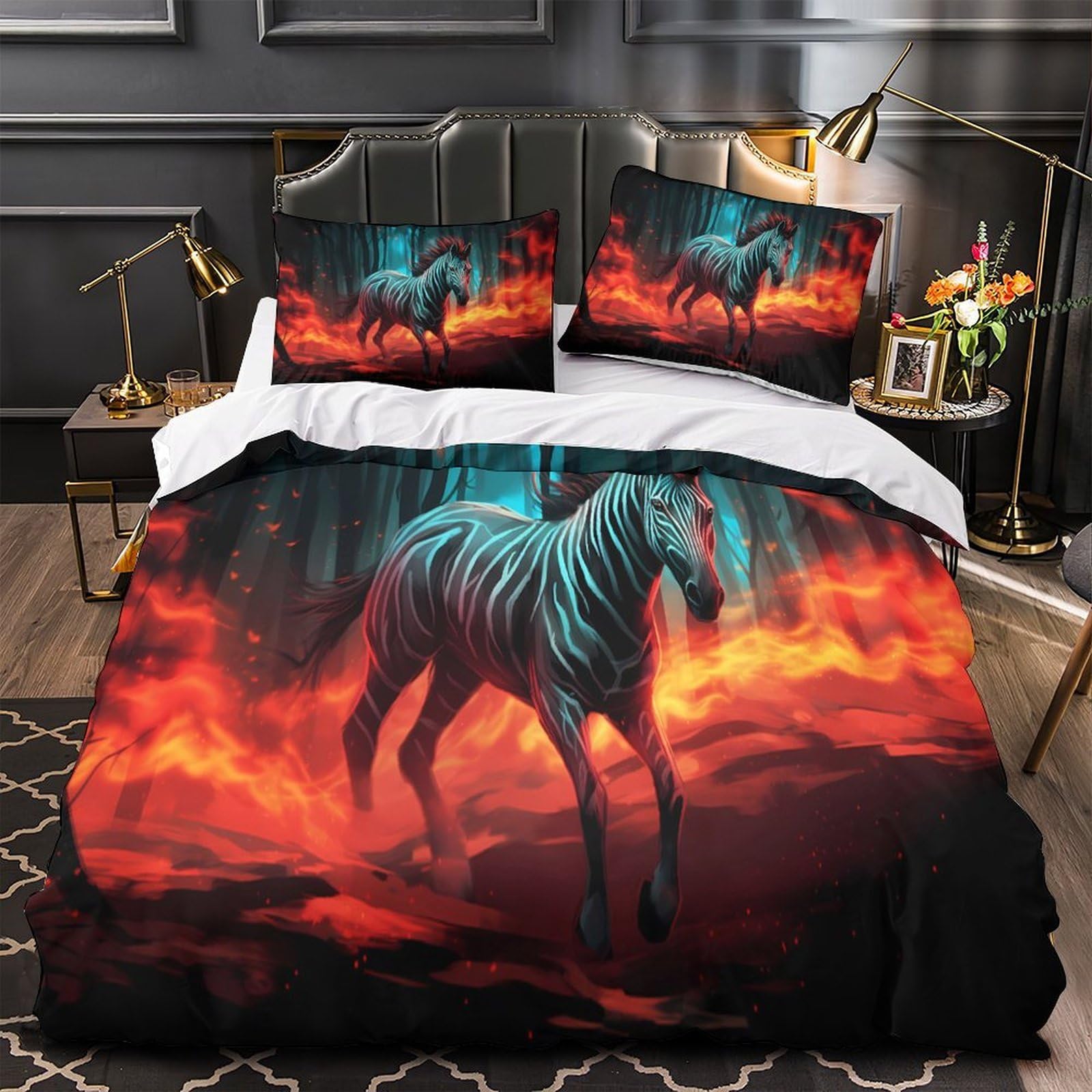 Housse de couette loup 3D 200x200 cm avec 2 taies d'oreiller en microfibre