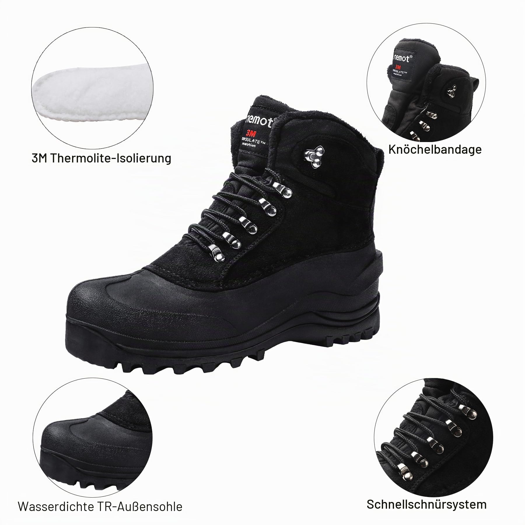 riemot Schneestiefel Damen & Herren – Wasserdicht, Warm Gefüttert, Leicht & Rutschfest, Winterstiefel für Schnee & Outdoor, Bequeme Wanderschuhe für Kälte, Größe 37–47