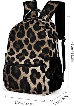 Travel Backpack for Women Men Carry On Backpack Black Leopard Print Laptop Bag Lightweight Casual Daypack