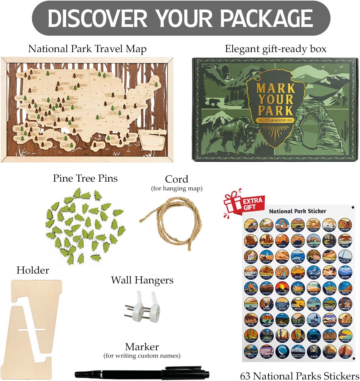 HYPERI US National Parks Map Travel Map, National Park Tracker Checklist, Natural Wall Art, Traveler Gifts for Mom, Dad, Coworker, (National Park Map)