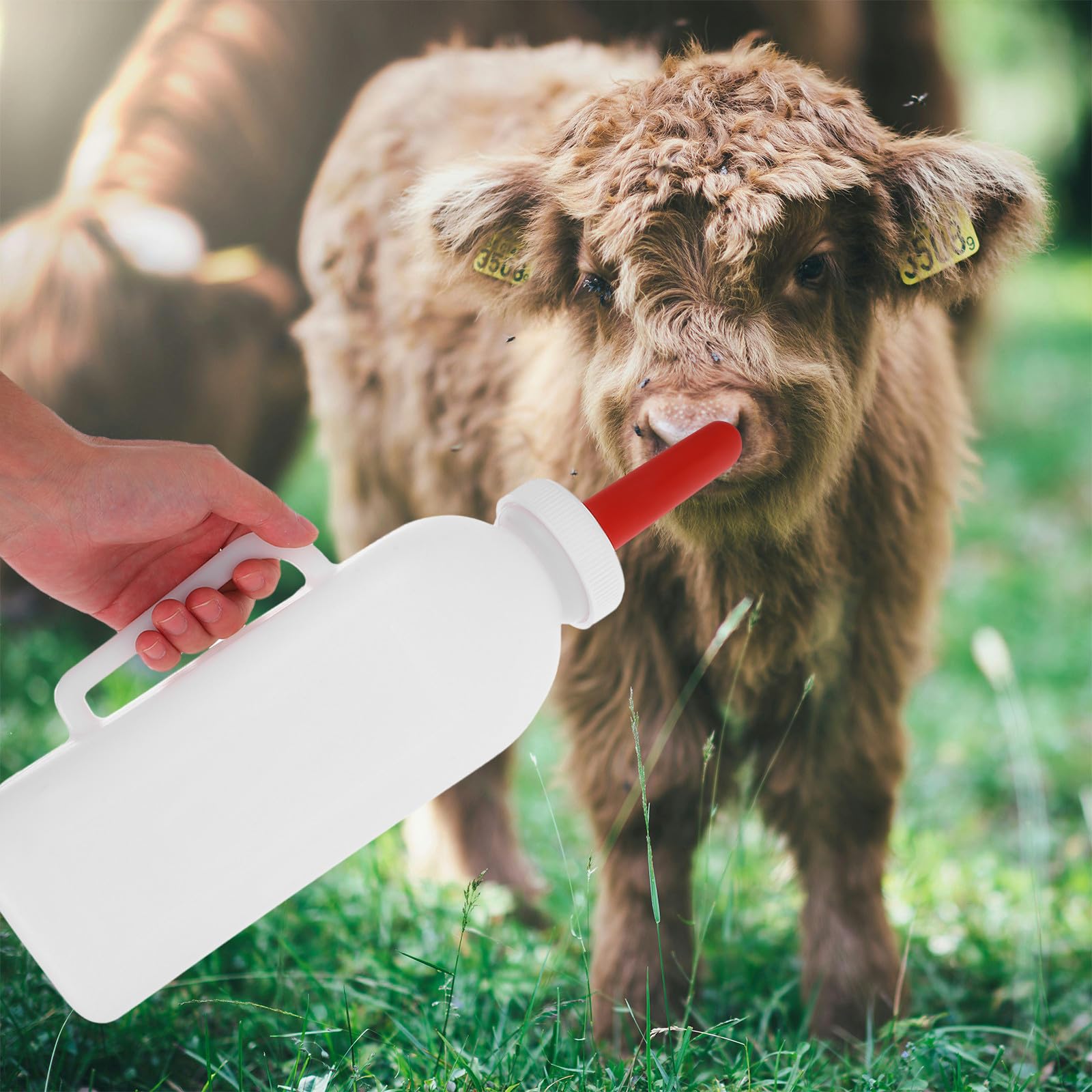 Ciieeo Biberons pour Veaux et Agneaux 2l à Long Col, Alimentation D’élevage en Ferme, Bouteille Légère et Portable en Plastique Solide, Tétine Adaptée pour Nutrition Précise et Survie