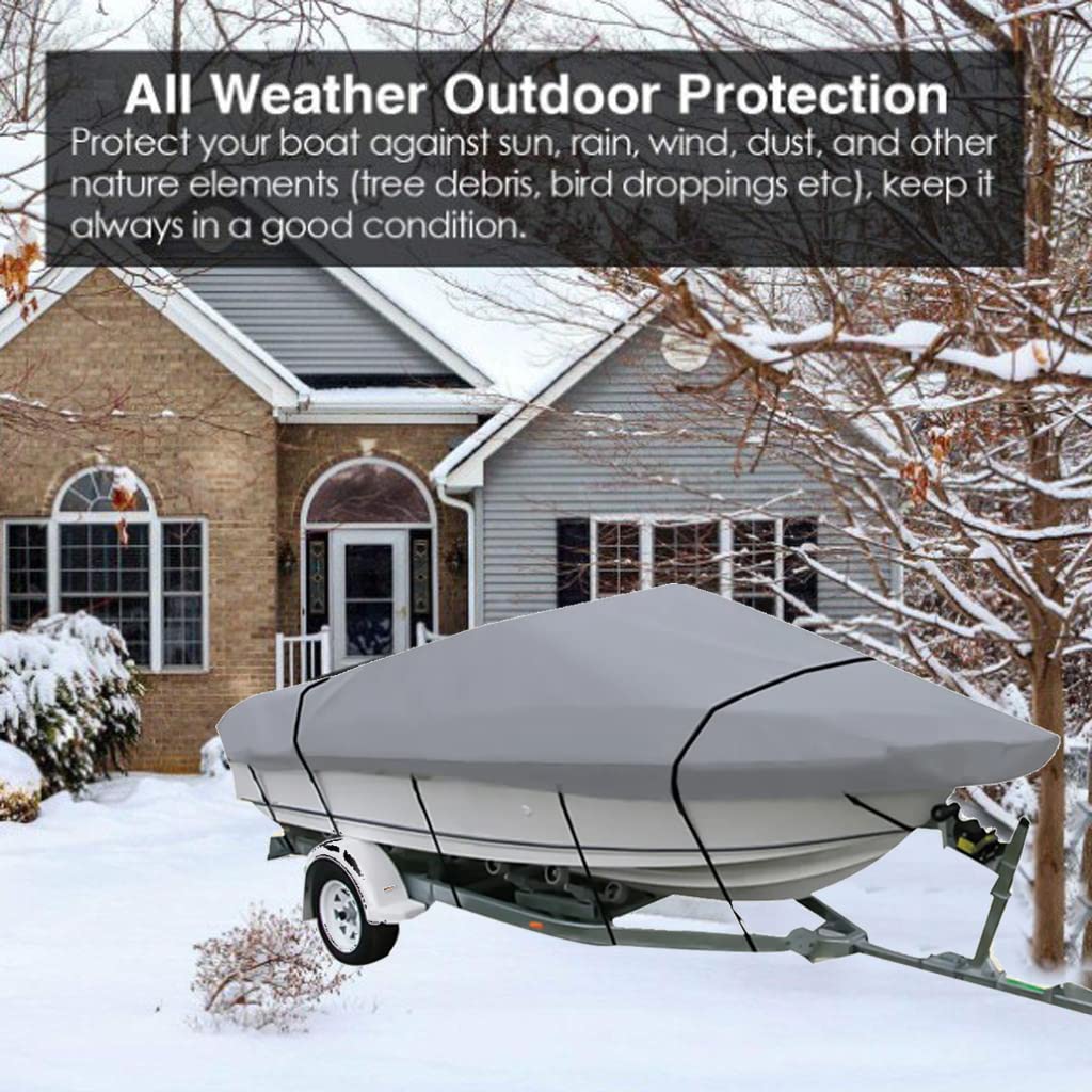 Schleuder Copertura Impermeabile per Barche, Oxford 420D Tessuto, Tri-Scafo, Barca da Sci da Pesca, Grigio, 11-13ft, 14-16ft, 17-19ft, 20-22ft, 25-27ft