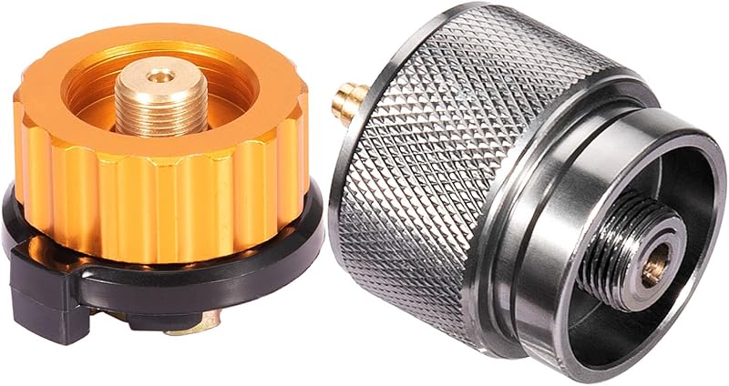 Camping Stove Adapter Propane to Butane Adapter 1 Lb Propane Tank Input EN417 Lindal Valve Output w/Butane Canister Nozzle Input EN417 Lindal Screw Cartridge Output Gas Converter LPG Canister Adapter