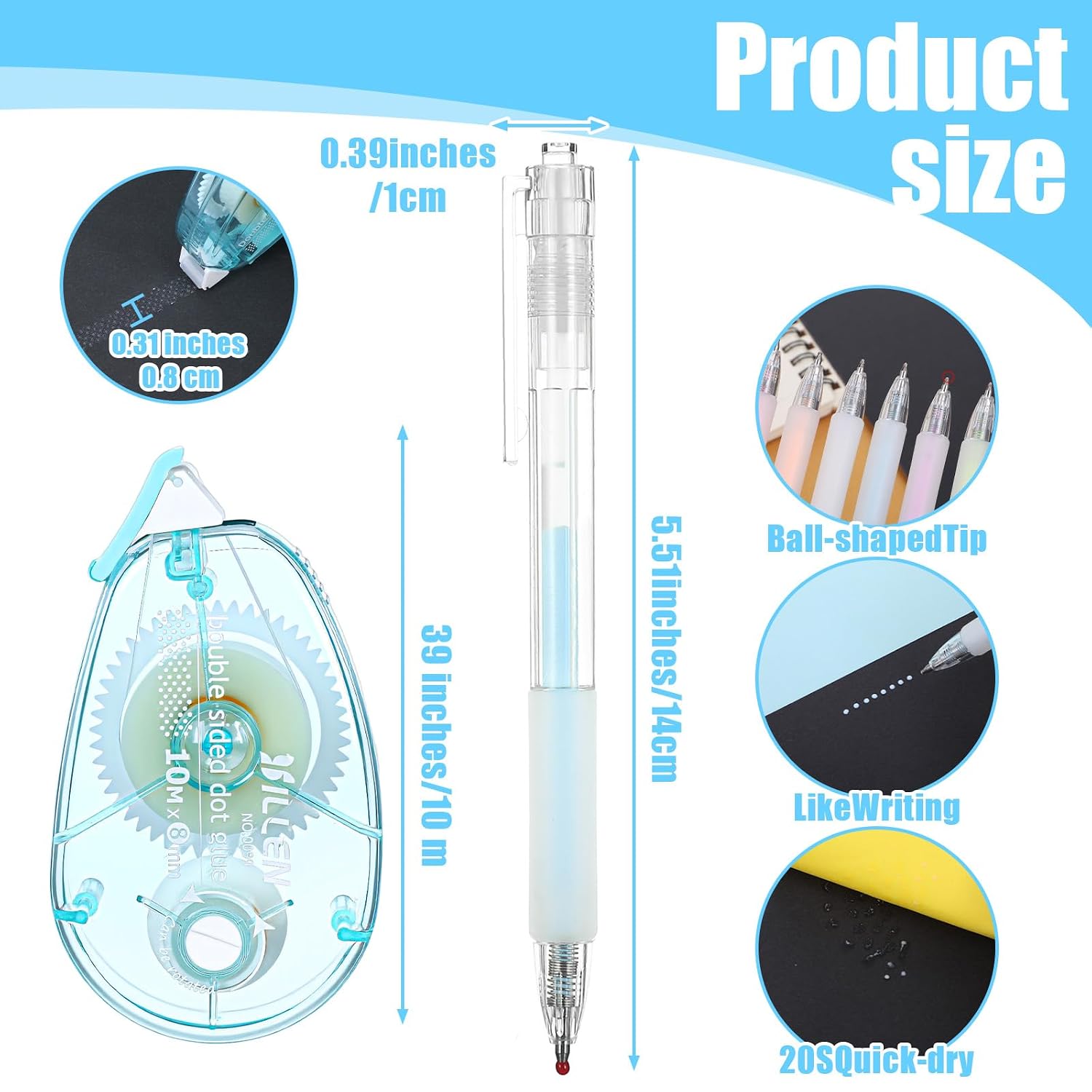 6 Pcs Quick Dry Glue Pen with Correction Tape, Ballpoint Roller Glue Pen Set Apply Glues Like Writing Easy Precise Control Fine Tip for Foil Calligraphy DIY Craft Scrapbook Card