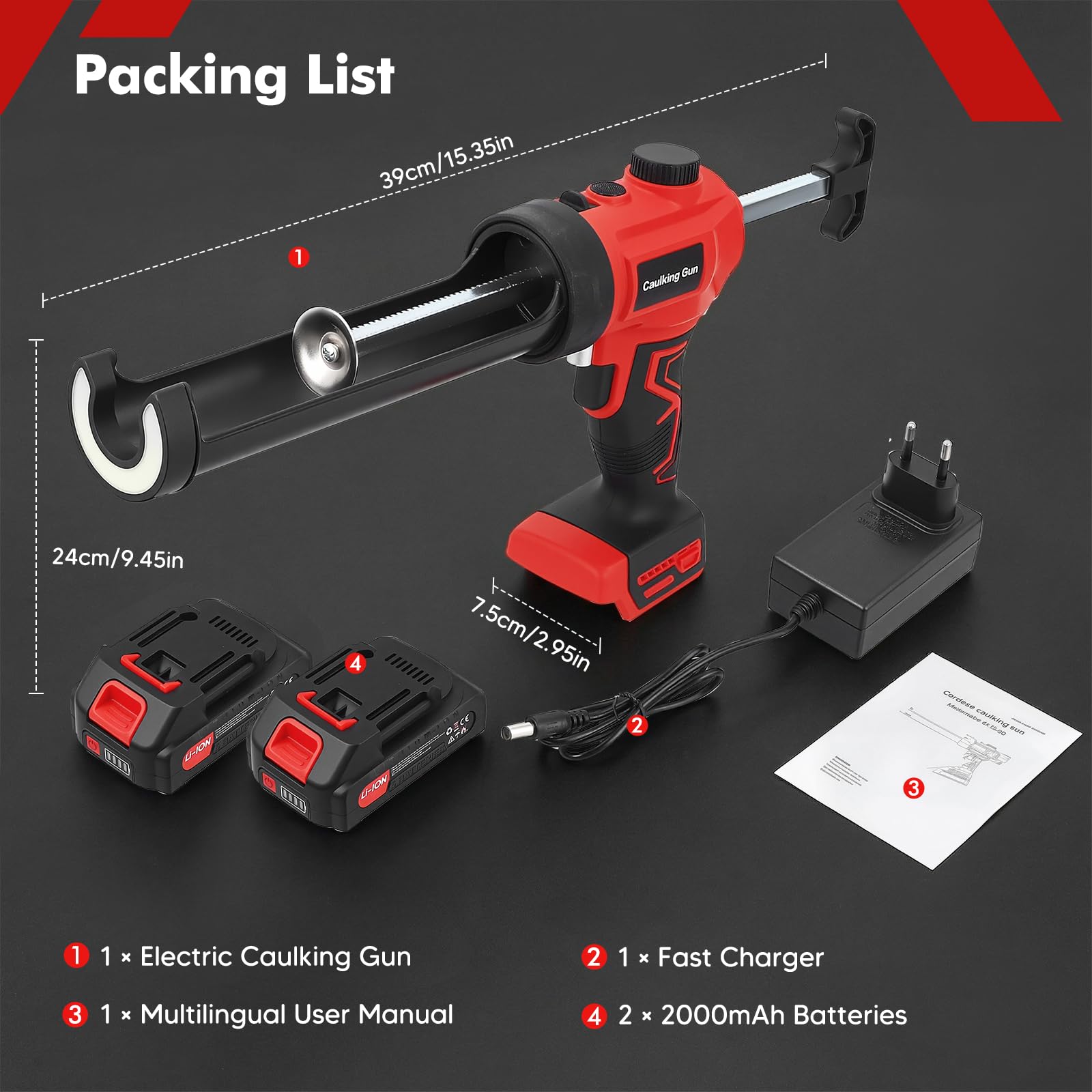 Pistola Silicona Bateria, 300ML Pistola Silicona Electrica con Velocidad Ajustable de 50 a 210 mm/min, Pistola Silicona Eléctrica con 2 Baterías de 2000 mAh, Luz LED, Antigoteo para Llenar y Sellar
