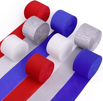 Red White and Blue Decorations, 8 Rolls Streamers Party Decorations Crepe Paper Streamers for 4th of July, Patriotic Decorations, Memorial Day, Birthday Party Decor