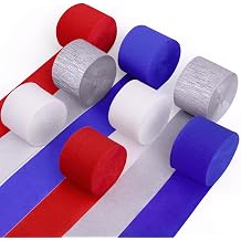 Red White and Blue Decorations, 8 Rolls Streamers Party Decorations Crepe Paper Streamers for 4th of July, Patriotic Decorations, Memorial Day, Birthday Party Decor