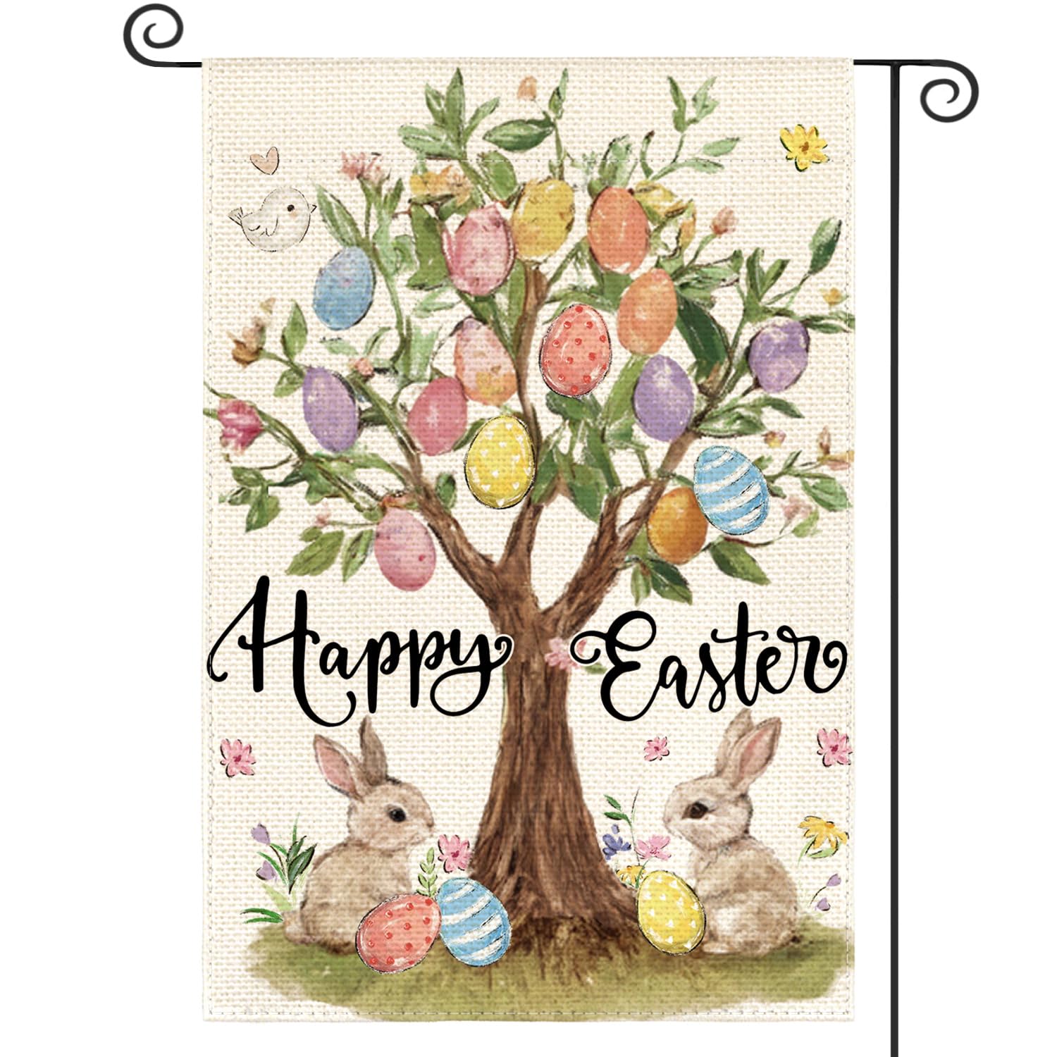 Drapeau de jardin Happy Easter en tissu robuste double face pour l'extérieur