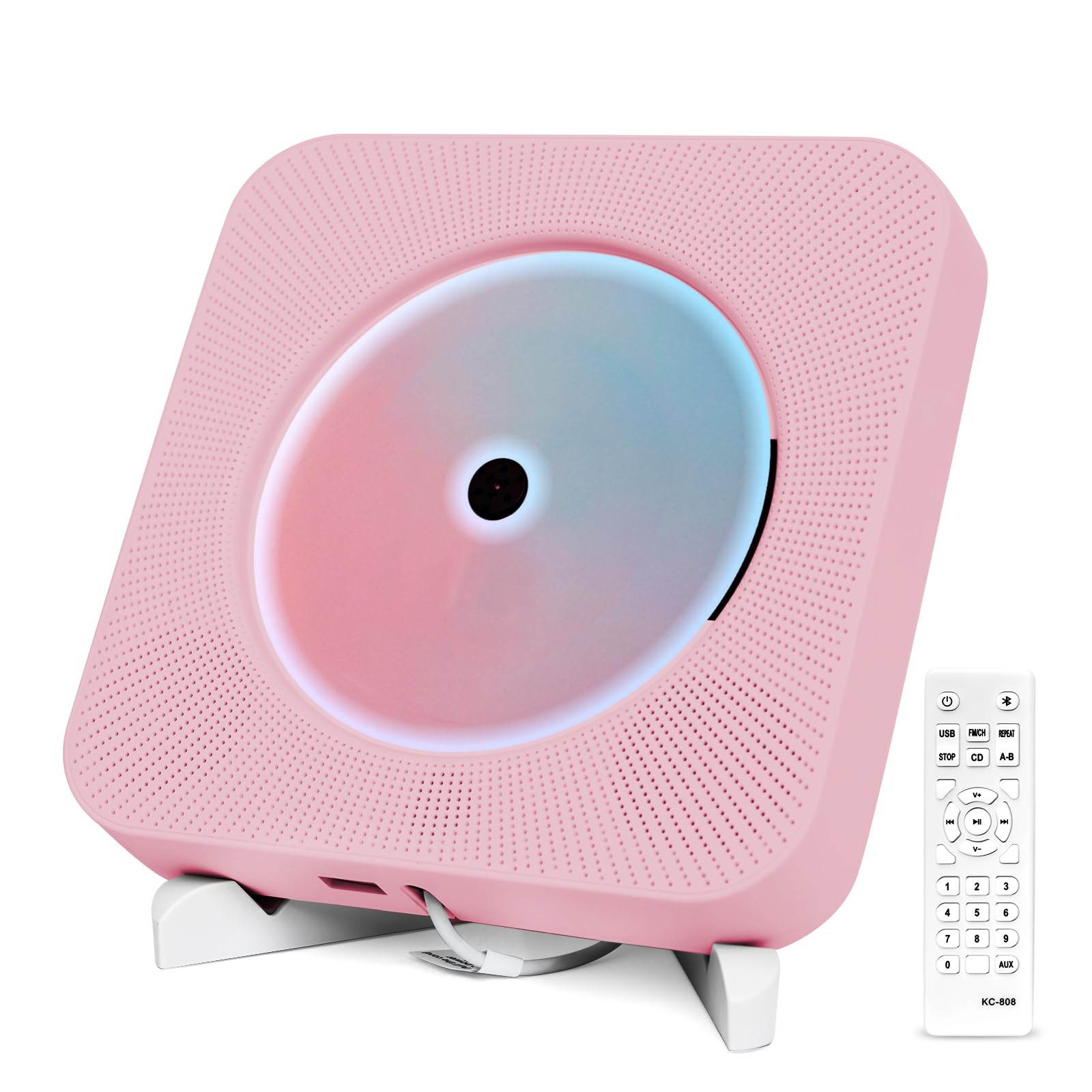 CD Spieler mit Bluetooth Wand und Tischmontage Multifunktional Tragbarer CD Player mit HiFi-Lautsprechern Musik CD-Player Unterstützt AUX/USB für Geschenk (Rosa)