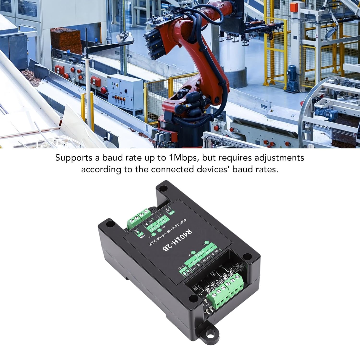 Vikye Industrial Grade Isolated RS485 Hub, Supports RS485 Network Relay, 2 Port Opto Isolation Hub Support 32 Node for Data Transmission