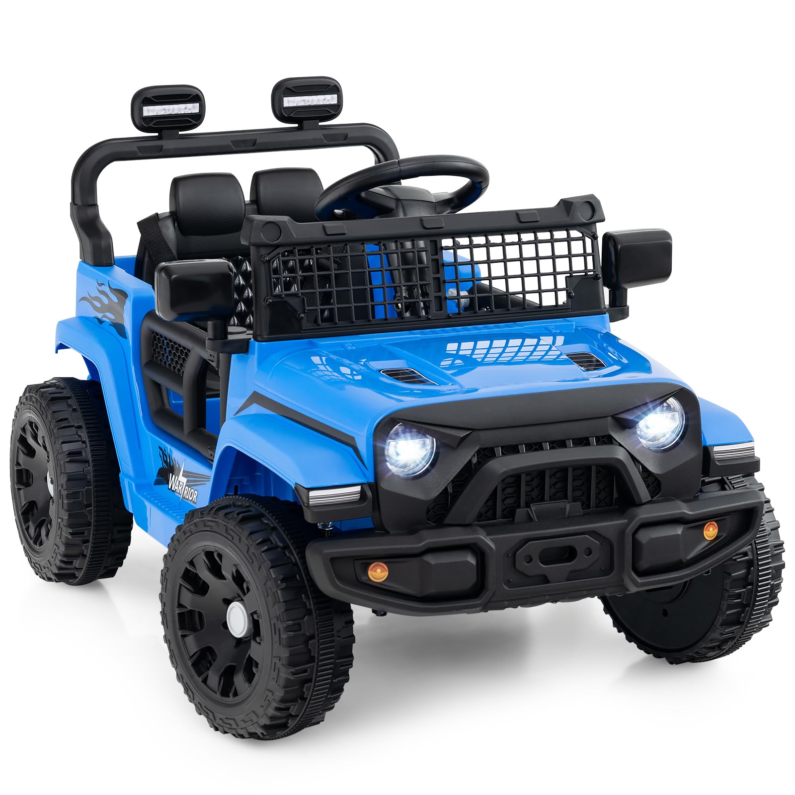 COSTWAY 12V Kids Ride on Car, 2 Motors Electric Off Road Truck with Remote Control, LED Lights, Music & Horn, Battery Powered Ride on Toy for 3+ Years Old Boys Girls (Blue)