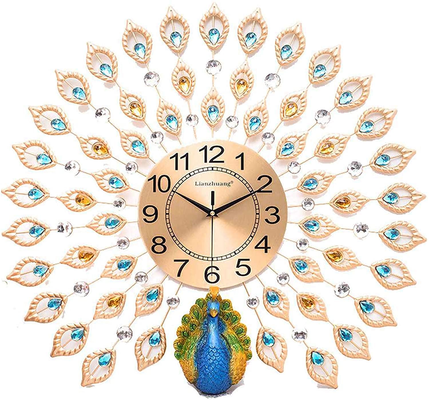 Horloge murale paon silencieuse pour décorer un grand mur