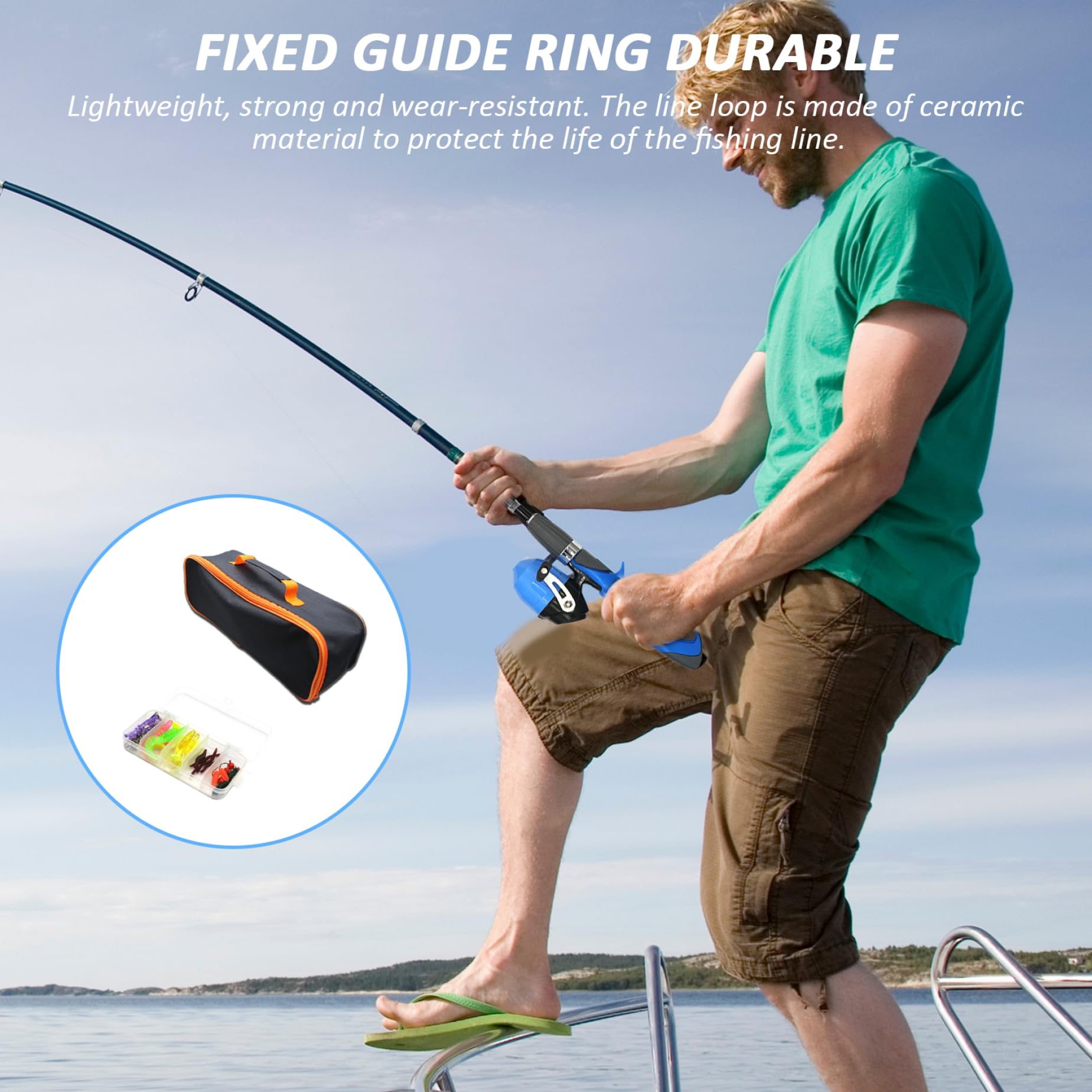 4pcs / Set Kids Fishing Set Portable Télescopique Terne à pêche à 6 Sections Pabillons de pêche débutant avec Bobine de pêche, Sac Portable, boîte de tacle (Bleu), Canne à pêche télescopique et bobin