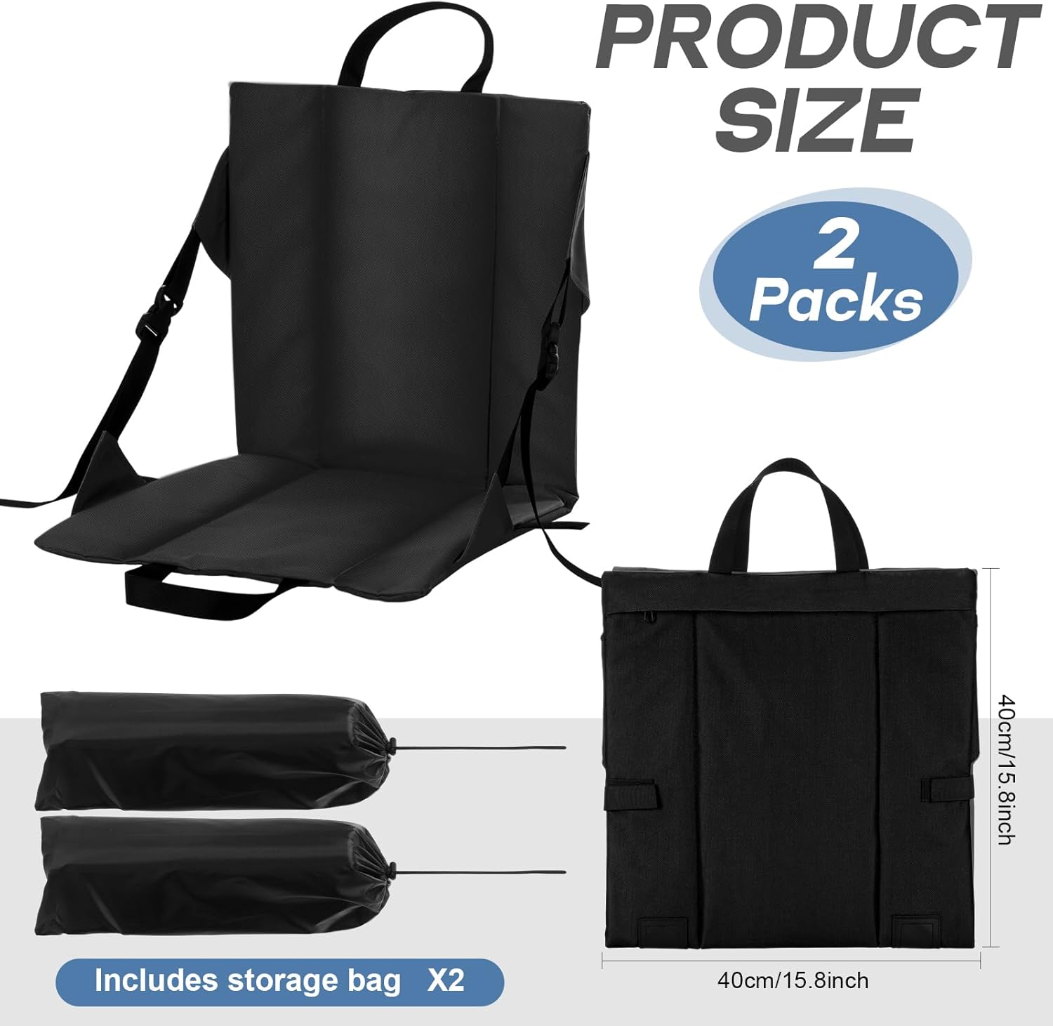 Briwooody 2 Packs Stadium Seats with Back Support Foldable Portable Bleacher Chairs with Adjustable Strap, Bleacher Chair with Back and Cushion for Sport Event, Hiking, Fishing, Camping