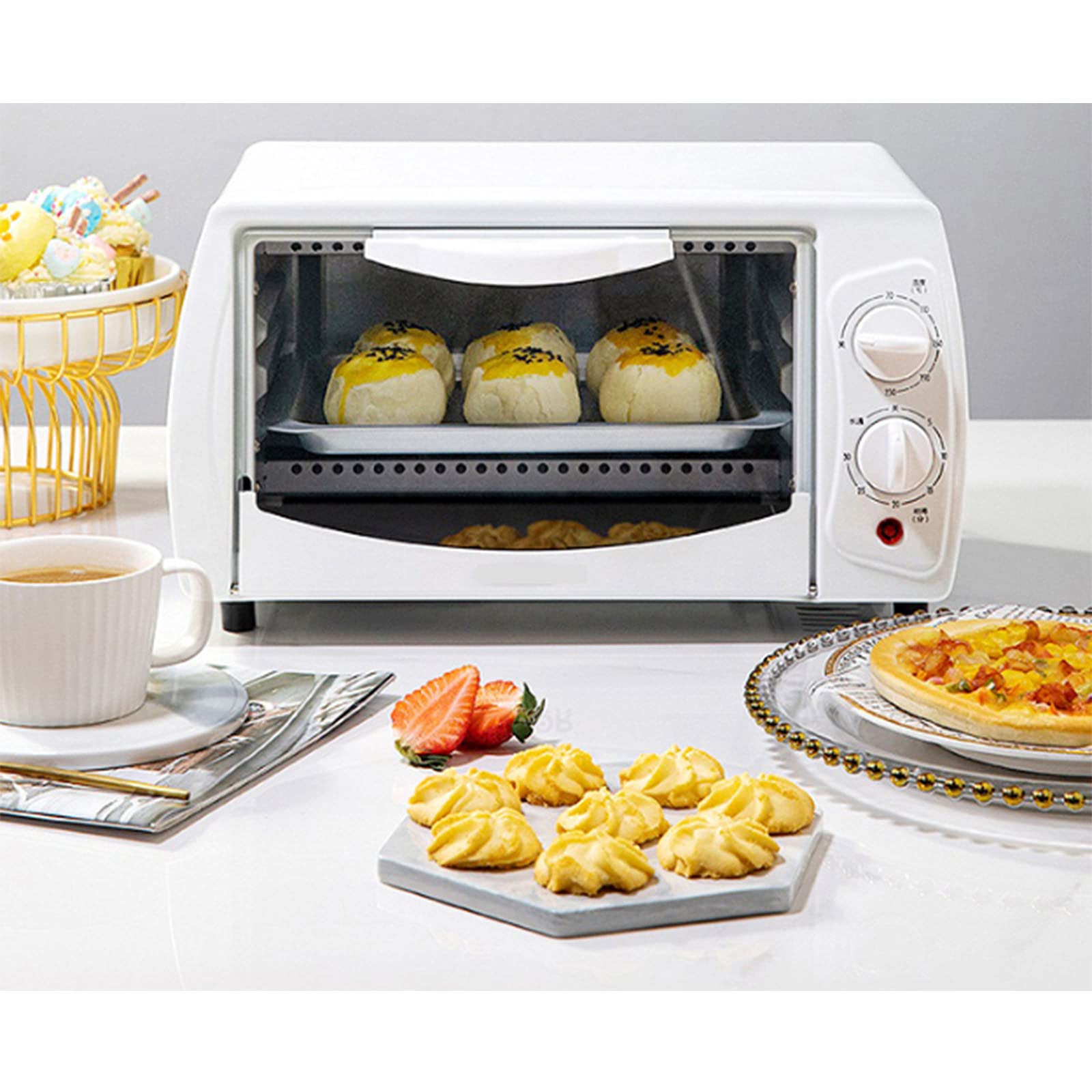 Petit Four, Température réglable de 70 à 230 °C, minuterie 60 Minutes, Cuisson Polyvalente, Blanc