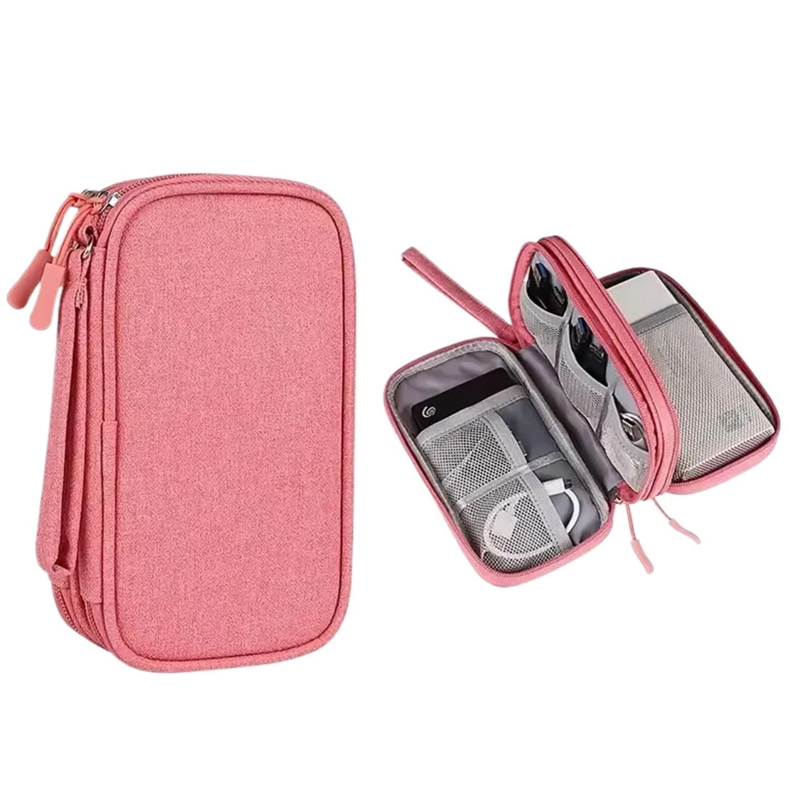 Borsa da viaggio for cavi, 2 pezzi, custodia portatile for archiviazione digitale, caricabatterie, dati Per Cavi(Pink)