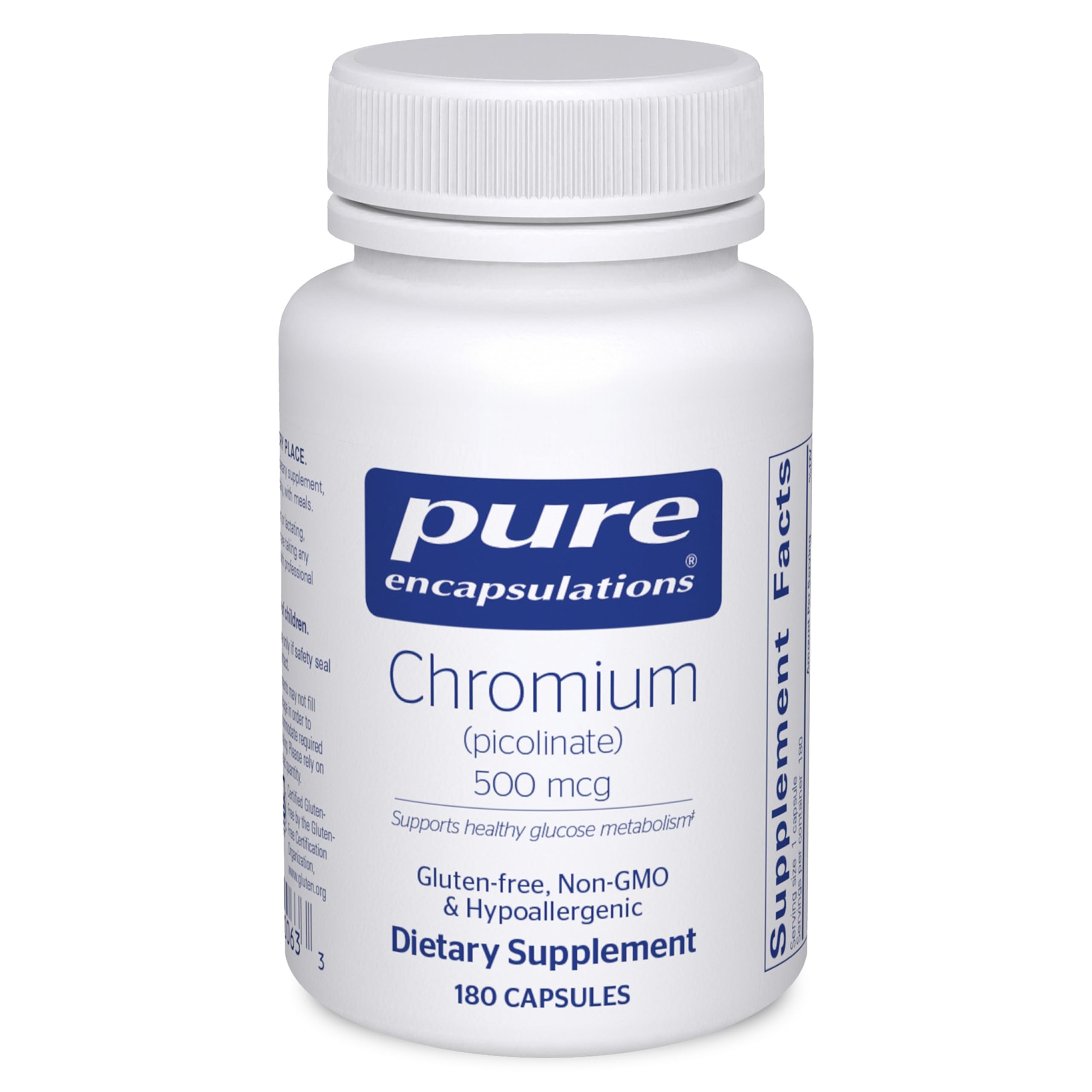 Pure Encapsulations Chromium (Picolinate) 500 mcg - for Lipid & Carbohydrate Metabolism* - Mineral Supplement - Superior Absorption Chromium Supplement - Vegan & Gluten Free - 180 Capsules