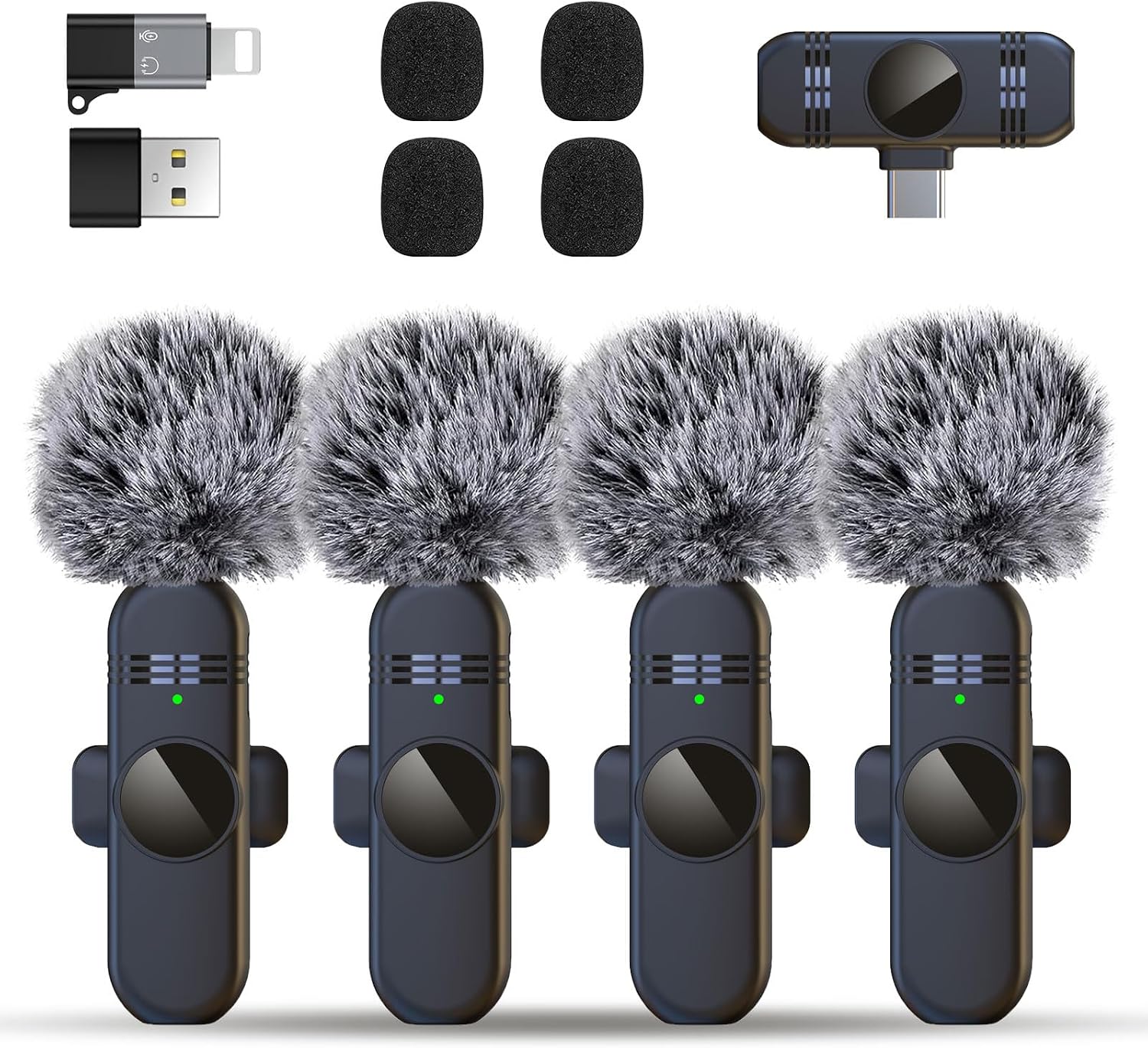 4 Mini Wireless Lavalier Mic for iPhone Android Phone Pad Computer
