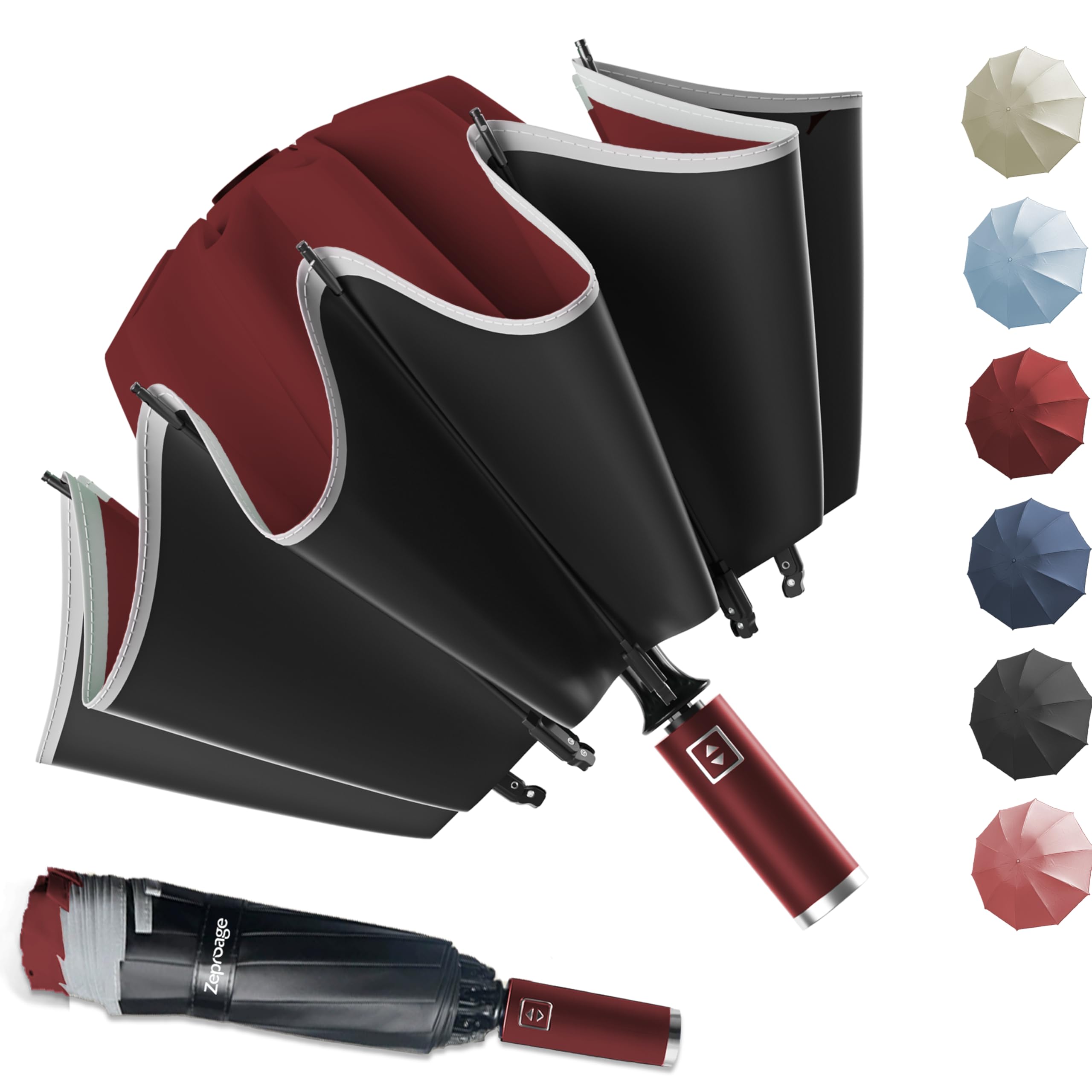 Zeproage UPF 50+ UV Protection Inverted Umbrella, Windproof, Automatic Open & Close, Folding Canopy with Reflective Stripe, Durable 10 Ribs, Portable