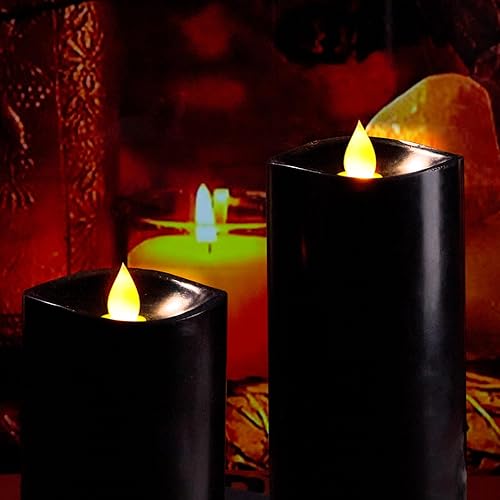 Vista 4 de 7” x 3” Flameless Candles, Flickering Moving Flame LED Candles, Battery Operated Candles with Remote and Timers, Black, Set of 2