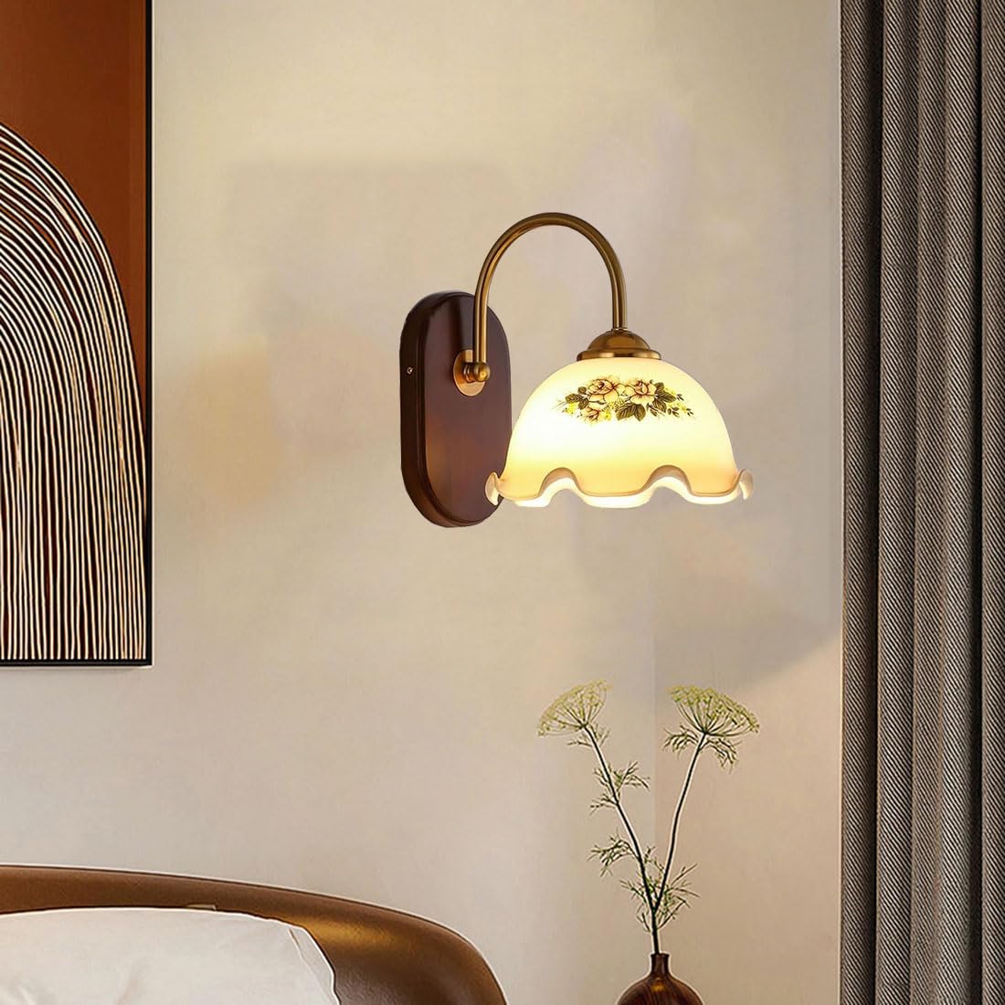 Applique industriali da parete per camera da letto, paralume a forma di fiore, base rustica in legno, applique a collo d'oca, lampade nordiche moderne per soggiorno, comodino, veranda, ingresso