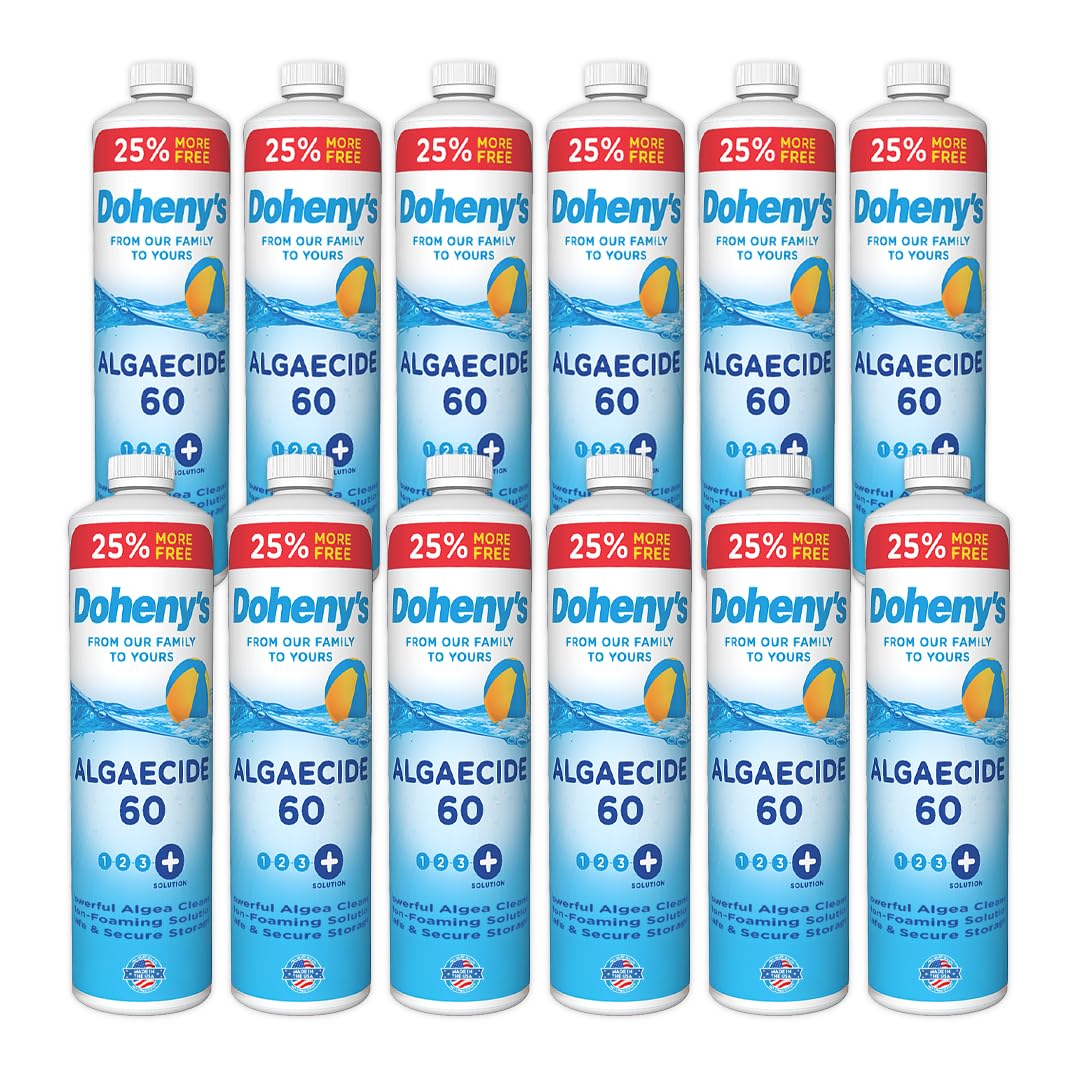 Doheny's Algaecide 60 | Pro-Grade, Metal-Free &amp; Non-Foaming | Prevents All Algae Types | No Stains or Clouding | Safe for Salt, Chlorine &amp; Bromine Pools | Treats 160,000 Gallons | 12 x 40oz (480oz)