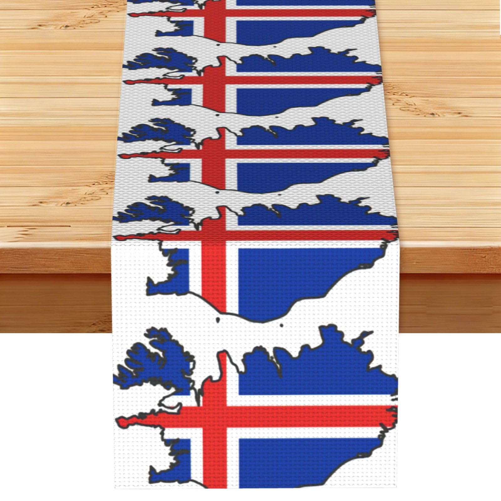 Iceland Flag Map Printed Table Runner 13 x 72, Wrinkle Resistant Decor for Dining Table Coffee Table Fireplace