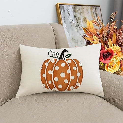 Miniatura 2 de RABUSOFA Fundas de almohada decorativas de otoño, 12 x 20 pulgadas, decoración de calabaza con lunares, para otoño, Acción de Gracias, lumbar, para