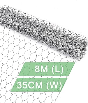 Rabbit Wire Chicken Wire Galvanised Silver - 35 cm x 8 m Hexagonal Mesh Wire Mesh 25 mm Mesh Size 0.6 mm Wire Thickness Wire Fence for Garden Animal Fencing Plant Protection & DIY