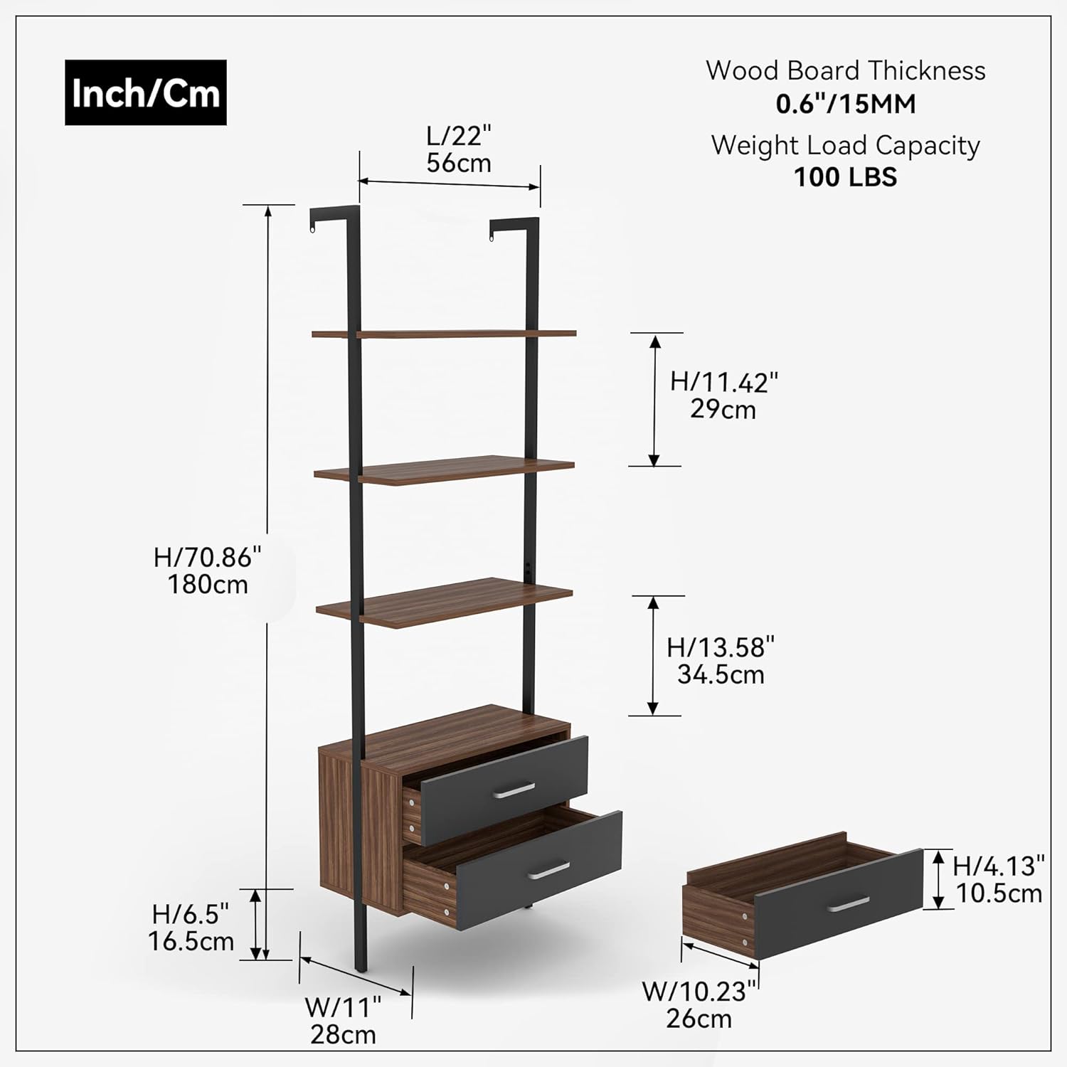 Buy kevinplus Wall Mounted Ladder Shelf with Drawers, Modern Ladder