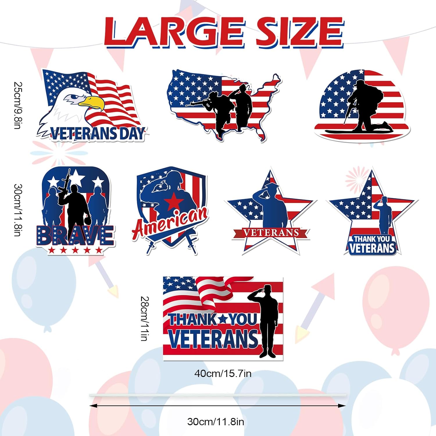Whaline 8Pcs Happy Veteran's Day Yard Sign with 16Pcs Stakes Thank You Veterans Yard Decor American Flag Yard Decorations for Veterans Day Thank You Veterans Party Garden Yard Lawn Outdoor Decor