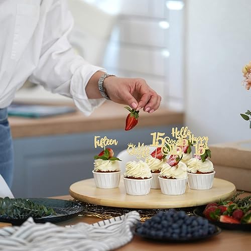 Miniatura 167 de 36 piezas de decoración para cupcakes de 10º cumpleaños con purpurina negra Hello 10 Ten Cupcake Picks Sweet 10 Double Digits Cake Decor for 10th