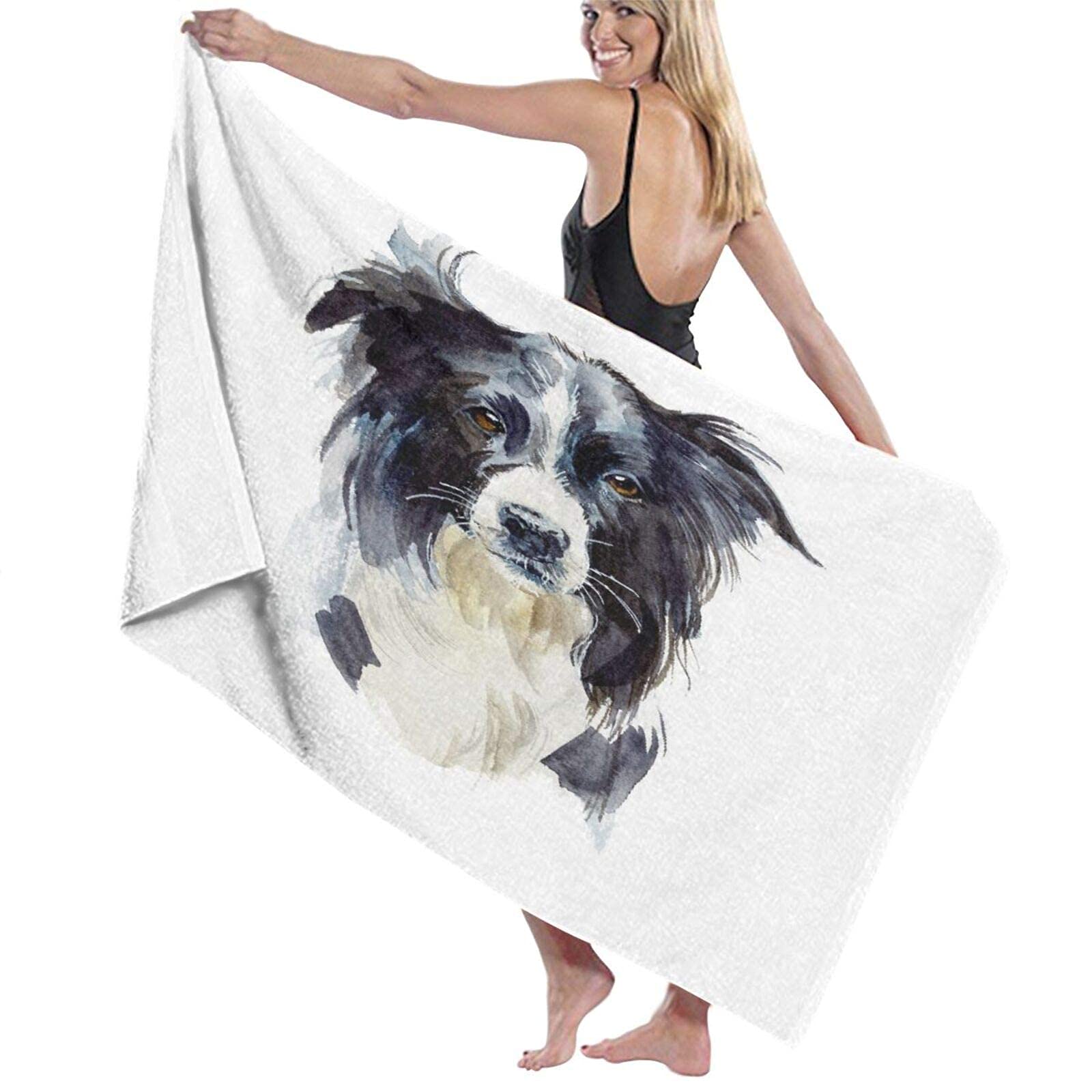 Lsjuee Collie Portrait Dog Beach Towel Male Quick Dry Superfine Fiber Beach Towel Funny Adult for Picnic Cruise Honeymoon Camping Swimming Class Hawaii Tropical Vacations Pool 32INx52IN
