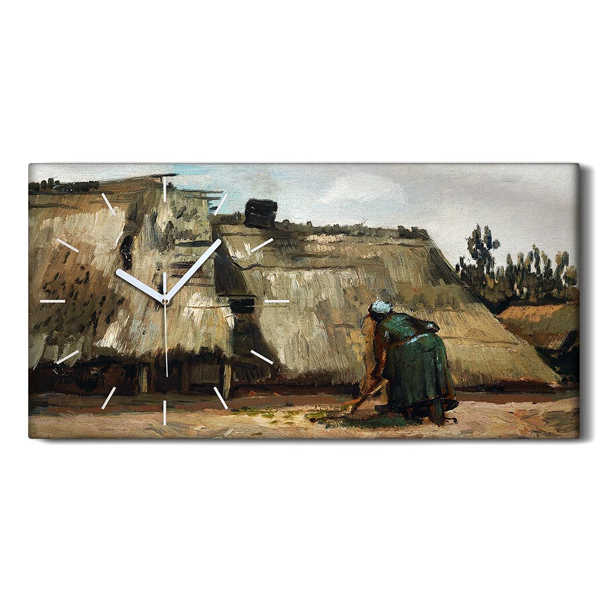 Horloge sur toile sans tic tac mécanisme silencieux à aiguilles blanches tableau moderne 60x30