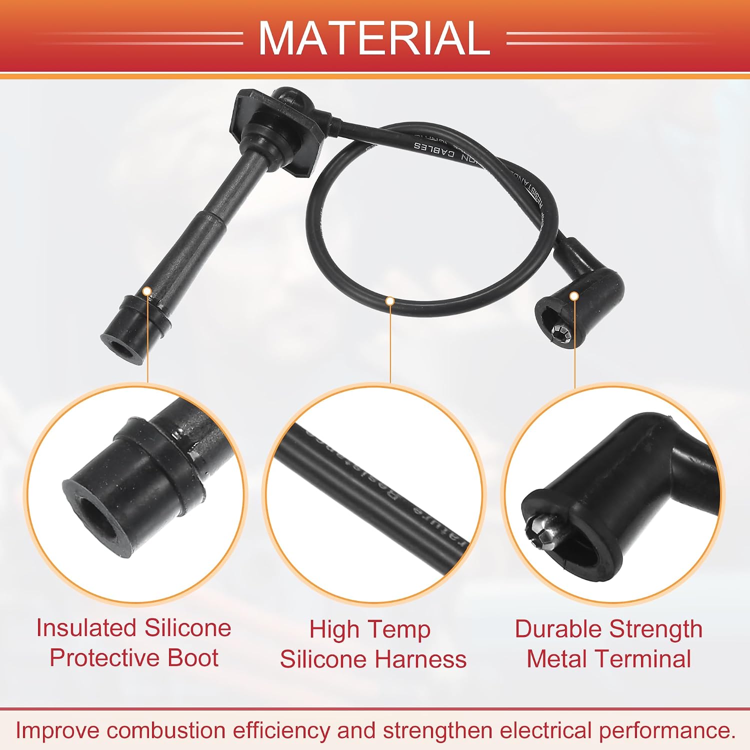 ACROPIX Car Spark Plug Coil Wires Ignition Coil Harness Cable 7mm Fit for Mazda 626 IV 1.8 1.8i 2.0i MX 6 2.0 No.FP1318140B - Pack of 4