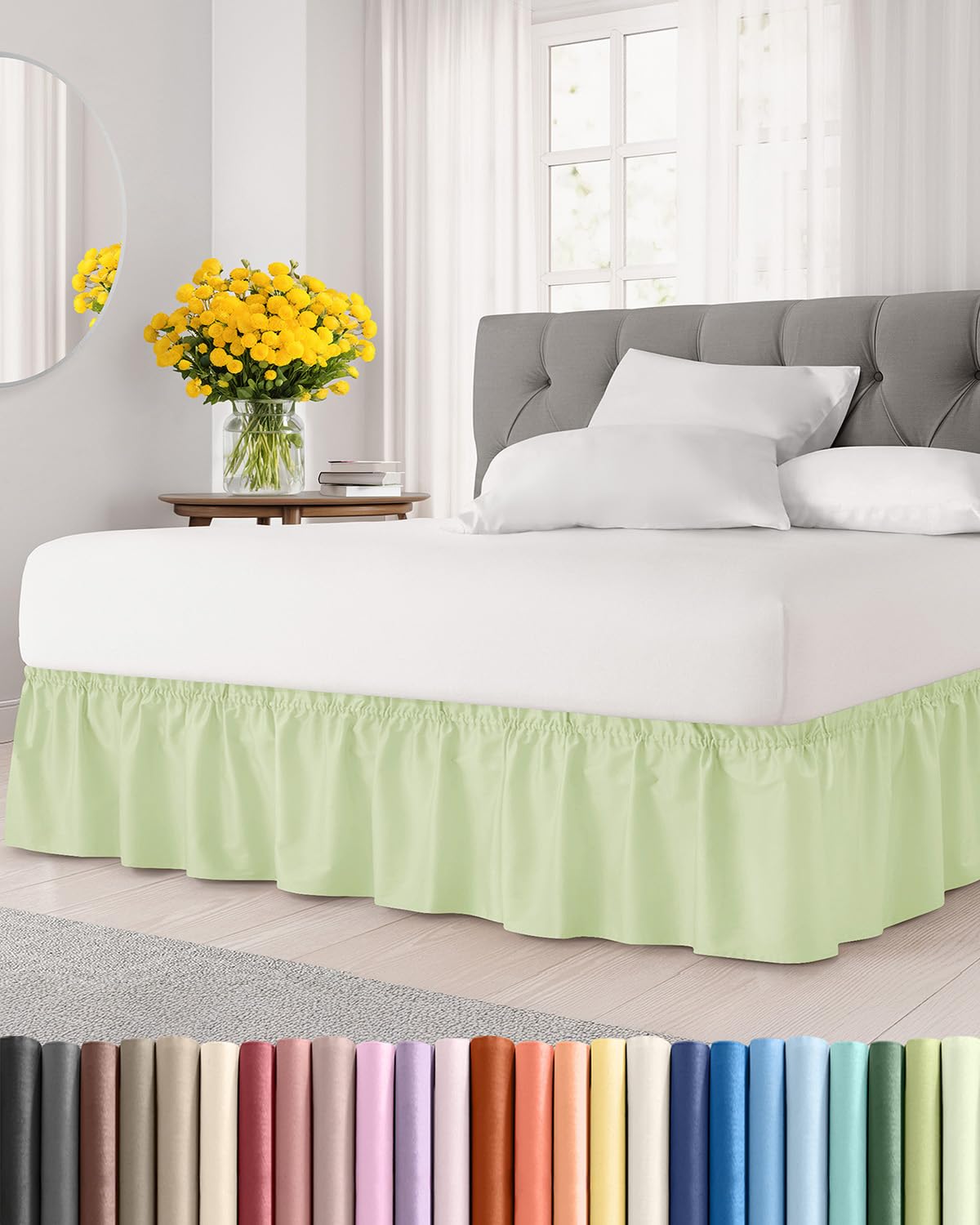 CGK Linens Wrap Around Dust Ruffle Bed Skirt - Queen, 24" Light Sage Green